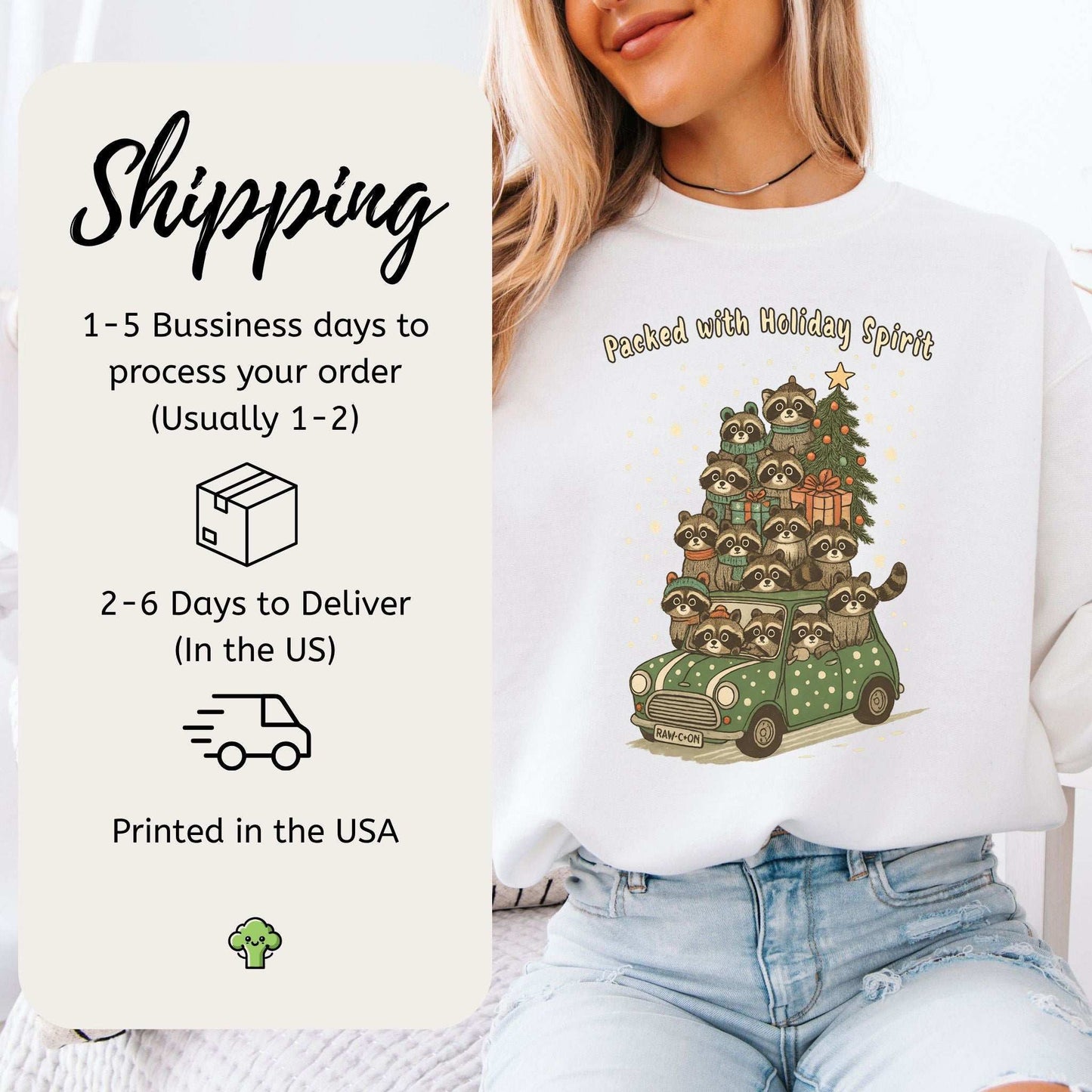 Packed with Holiday Spirit Raccoon Sweatshirt – Funny Christmas Car Chaos