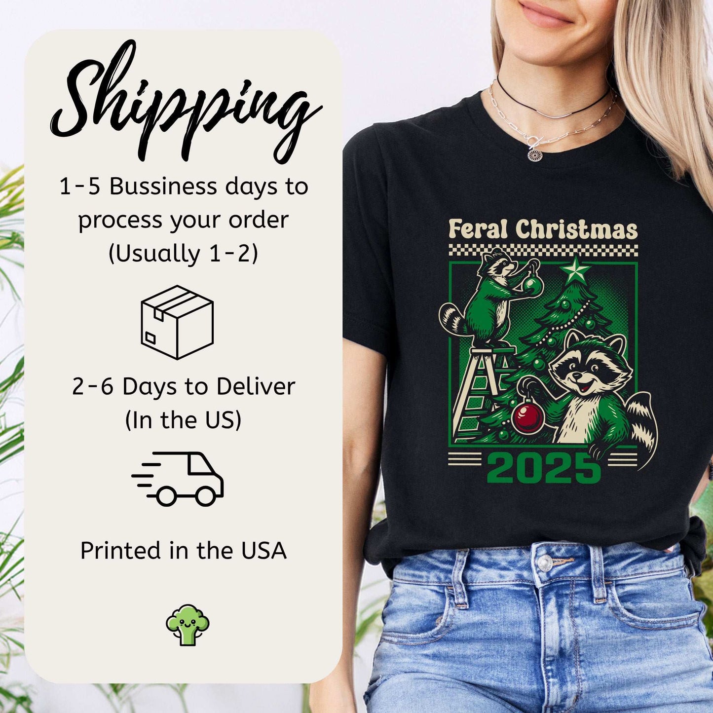 Feral Christmas Raccoon T-Shirt – Cute Chaos Holiday Tree Tee