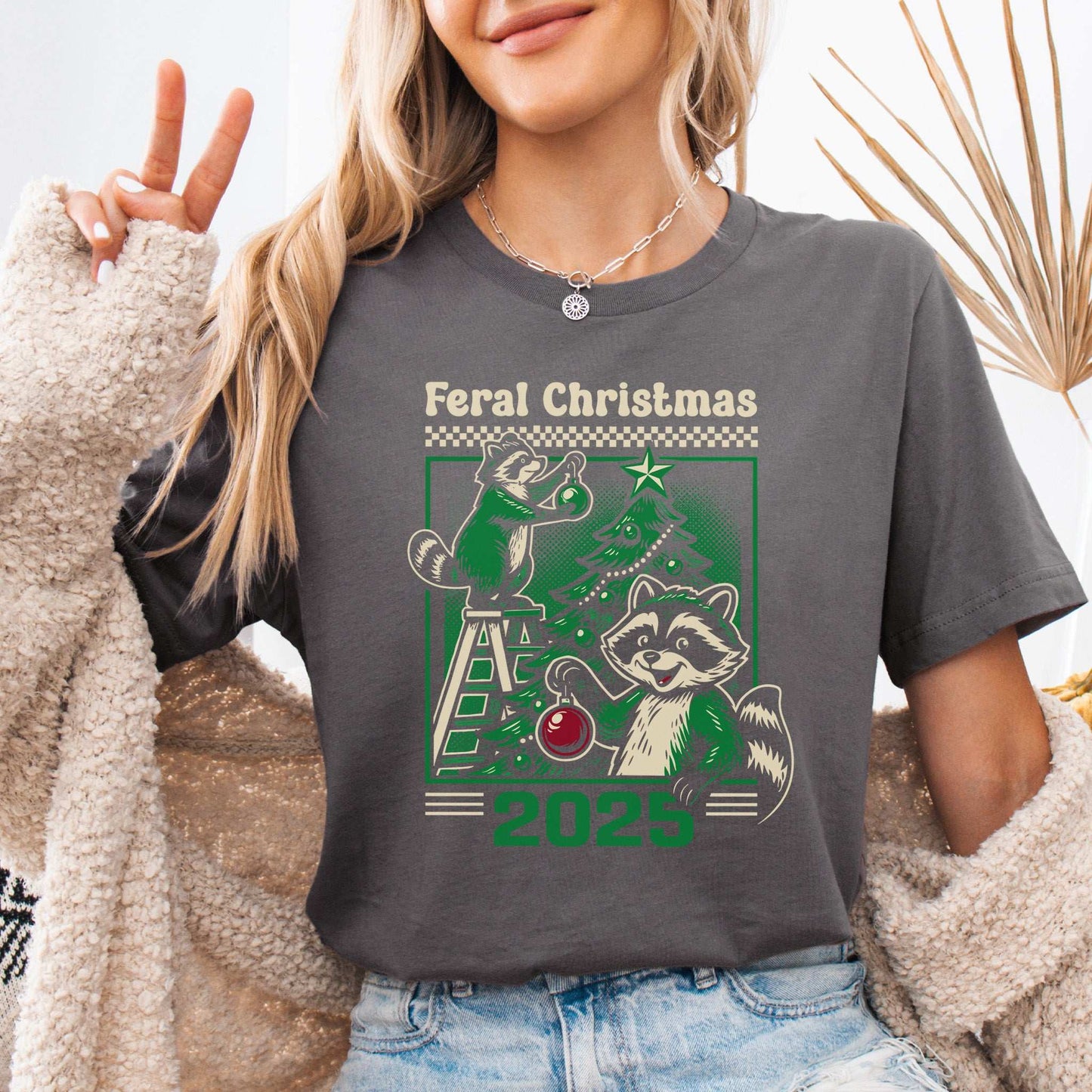 Feral Christmas Raccoon T-Shirt – Cute Chaos Holiday Tree Tee
