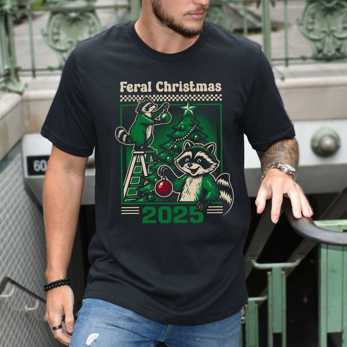 Feral Christmas Raccoon T-Shirt – Cute Chaos Holiday Tree Tee