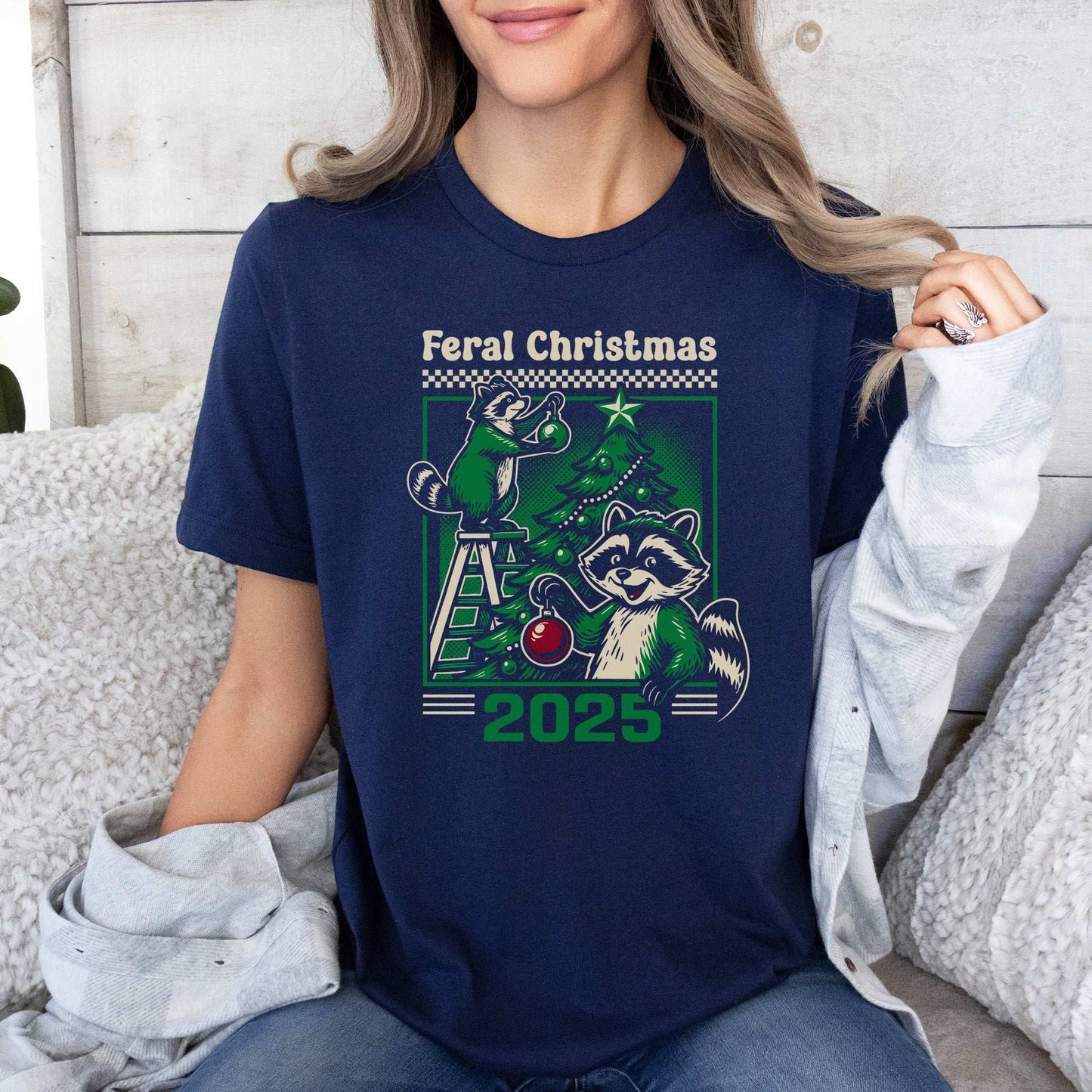 Feral Christmas Raccoon T-Shirt – Cute Chaos Holiday Tree Tee