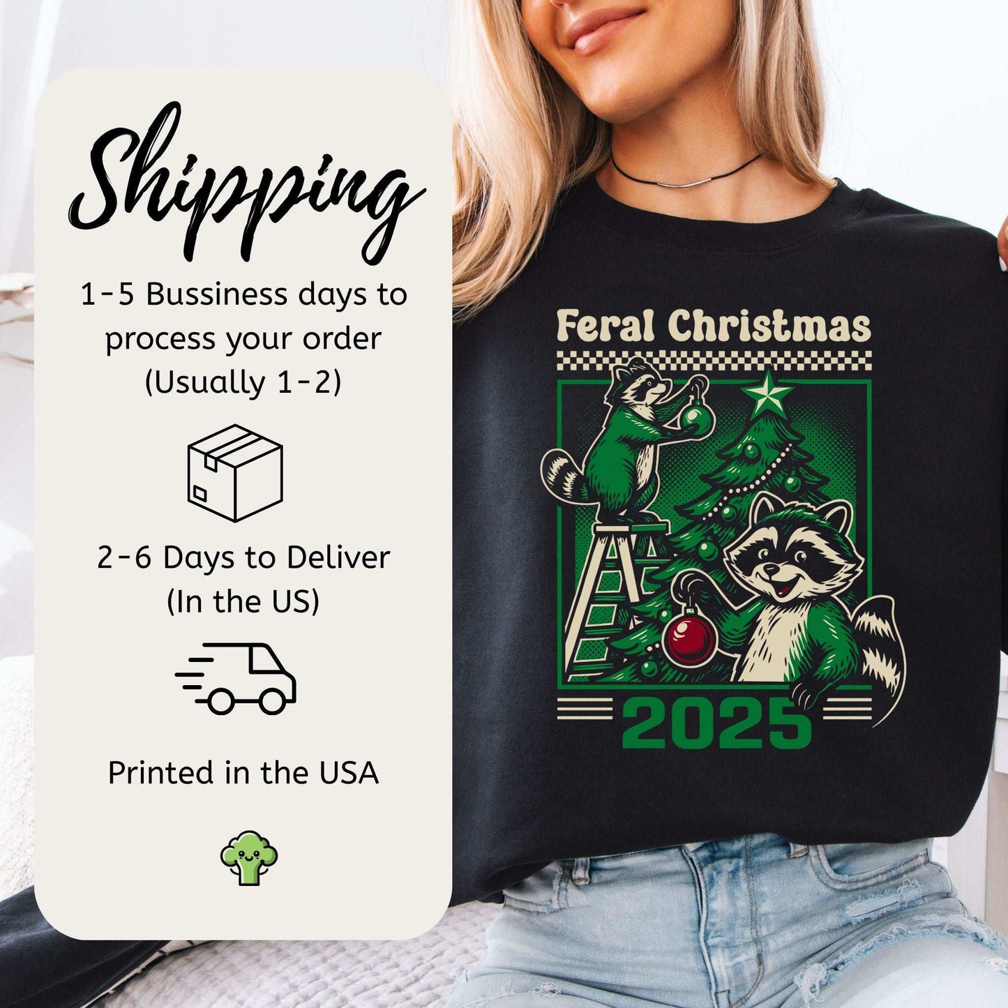 Feral Christmas Raccoon Sweatshirt – Cute Chaos Holiday Tree Vibes