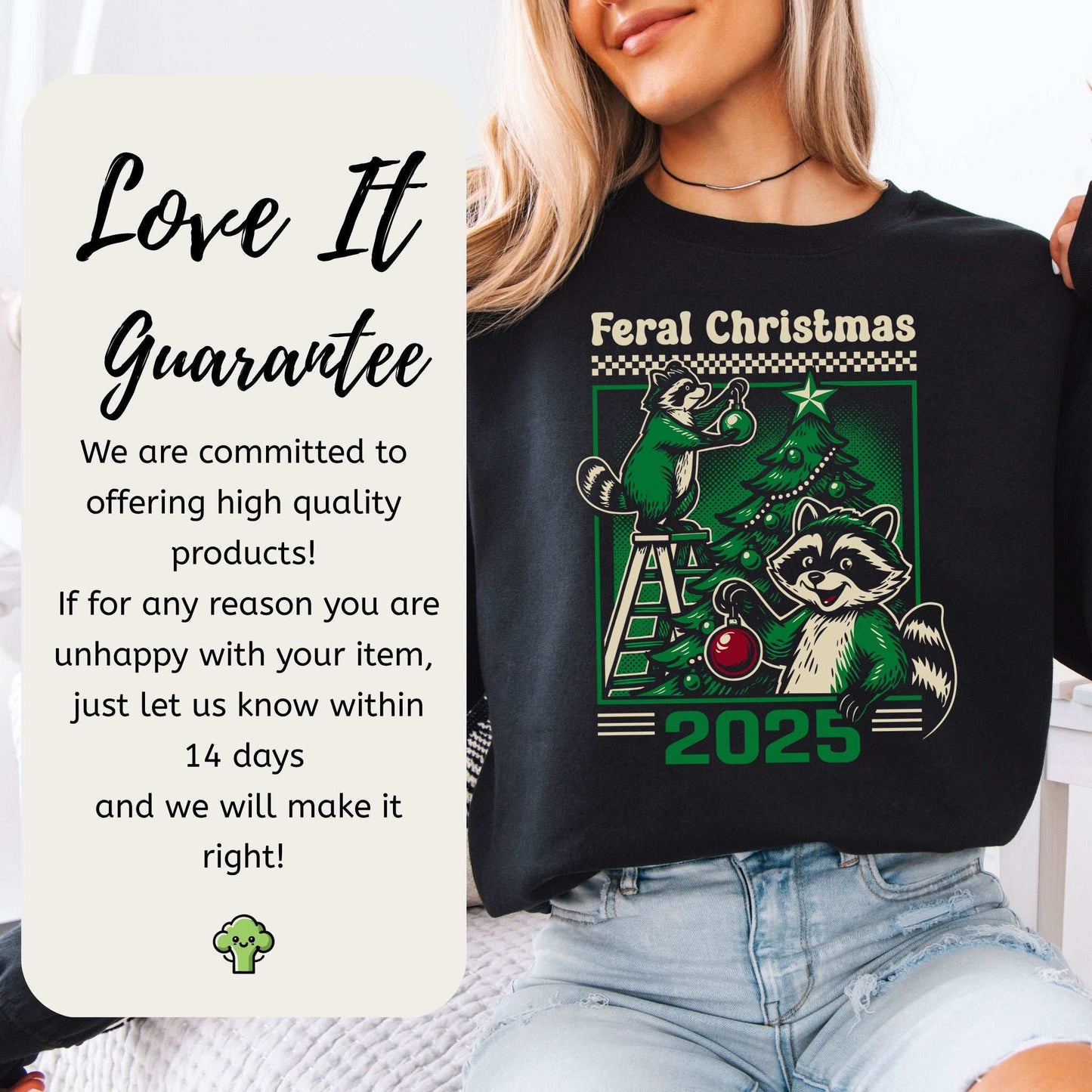 Feral Christmas Raccoon Sweatshirt – Cute Chaos Holiday Tree Vibes