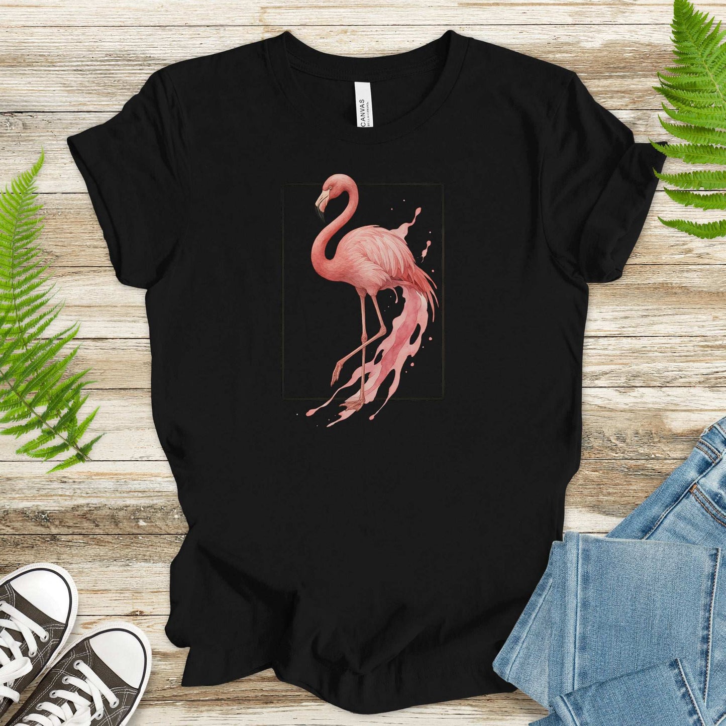 Flamingo Watercolor Style T-Shirt – Tropical Pink Paradise Vibes