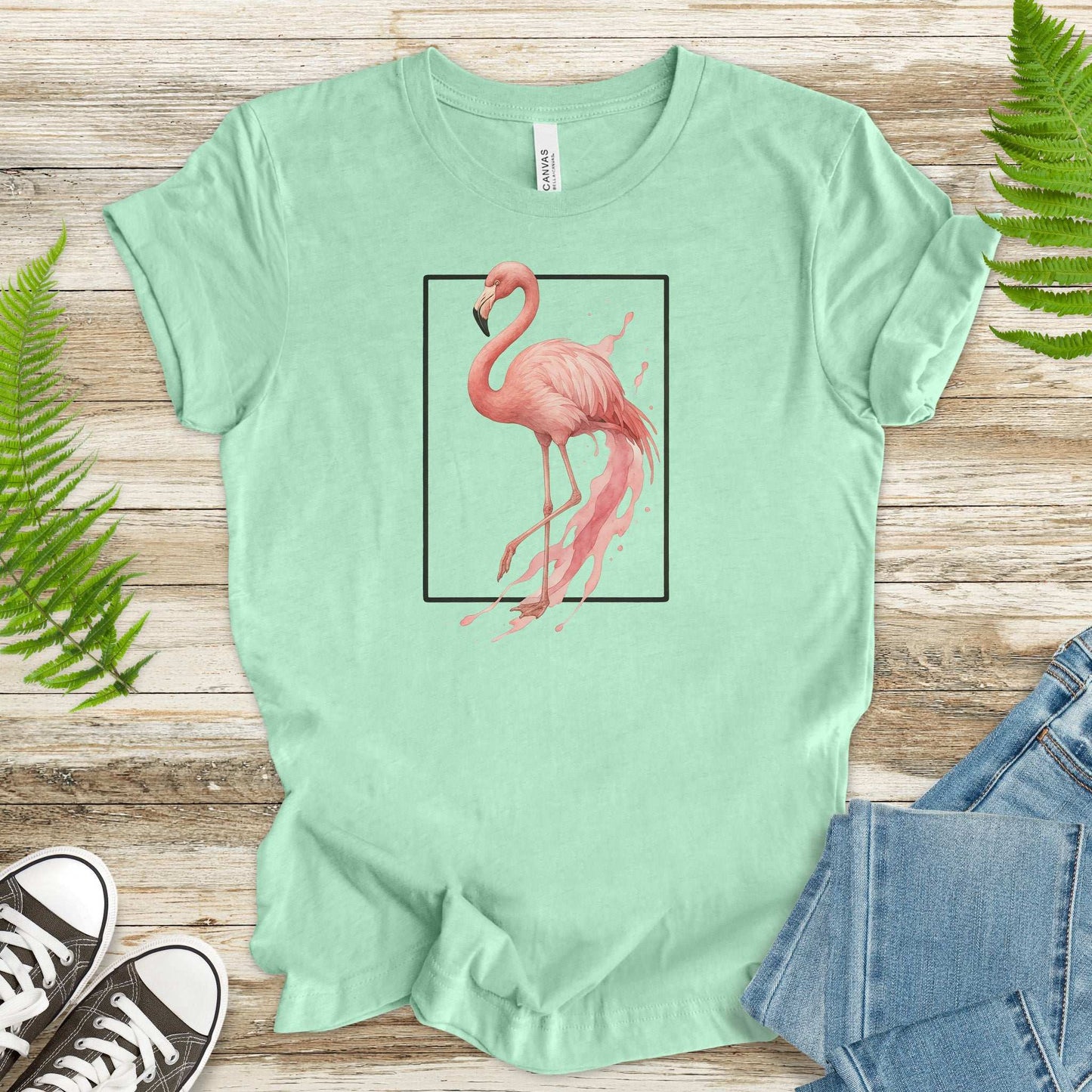 Flamingo Watercolor Style T-Shirt – Tropical Pink Paradise Vibes