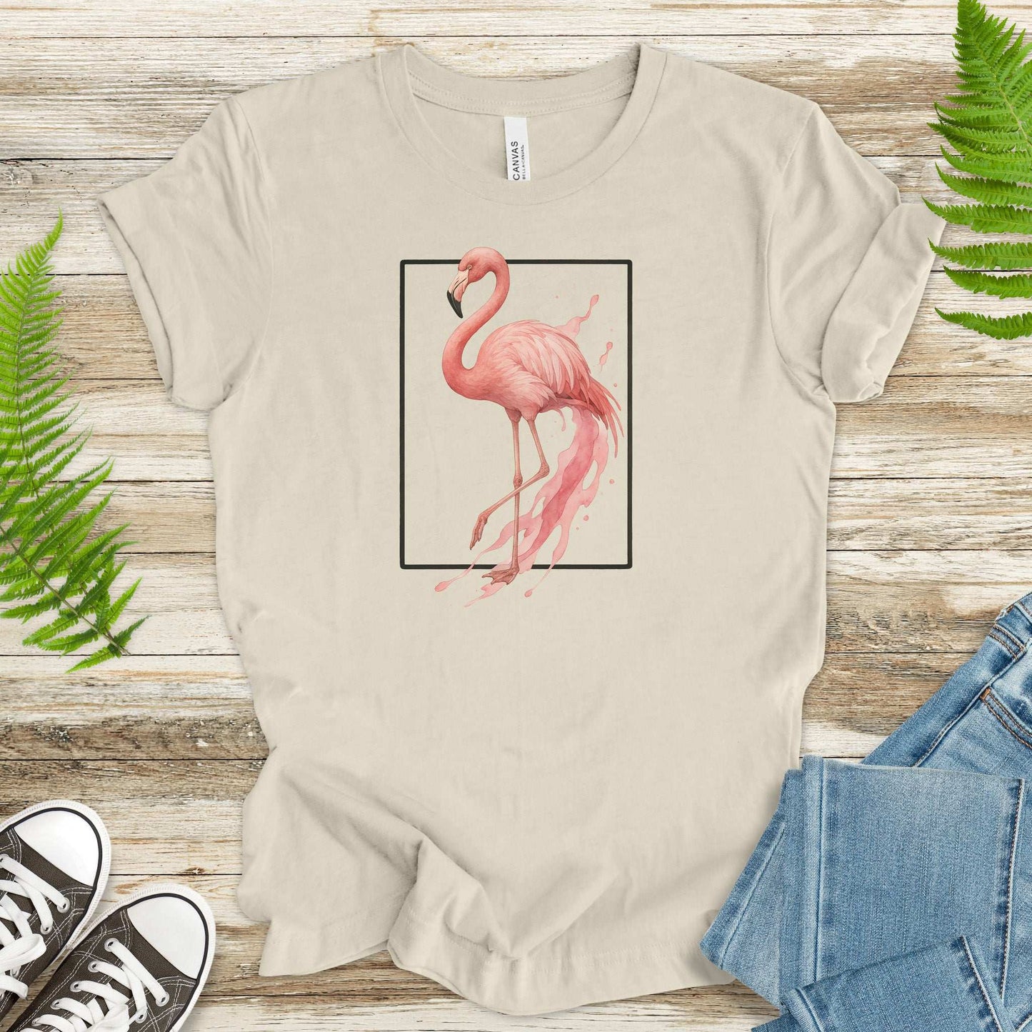 Flamingo Watercolor Style T-Shirt – Tropical Pink Paradise Vibes