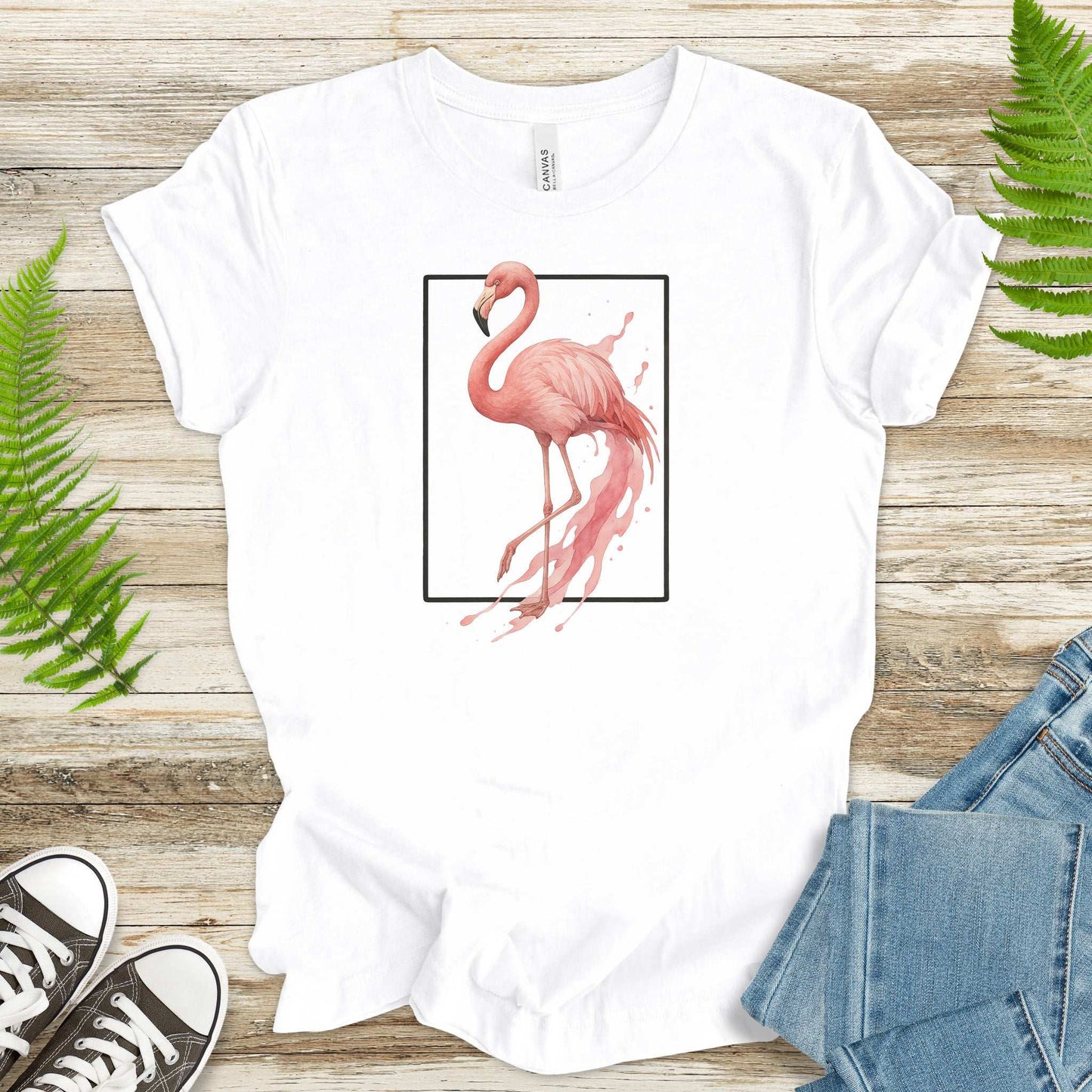 Flamingo Watercolor Style T-Shirt – Tropical Pink Paradise Vibes