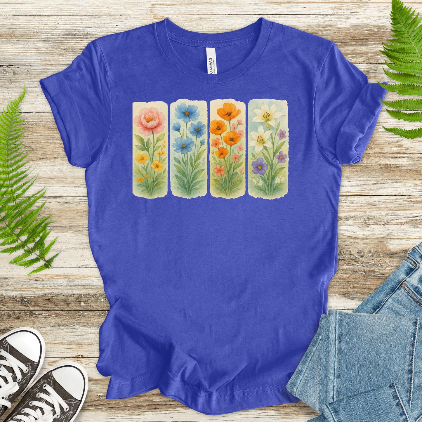 Pressed Wildflower Strips T-Shirt – Vintage Watercolor Floral Tee