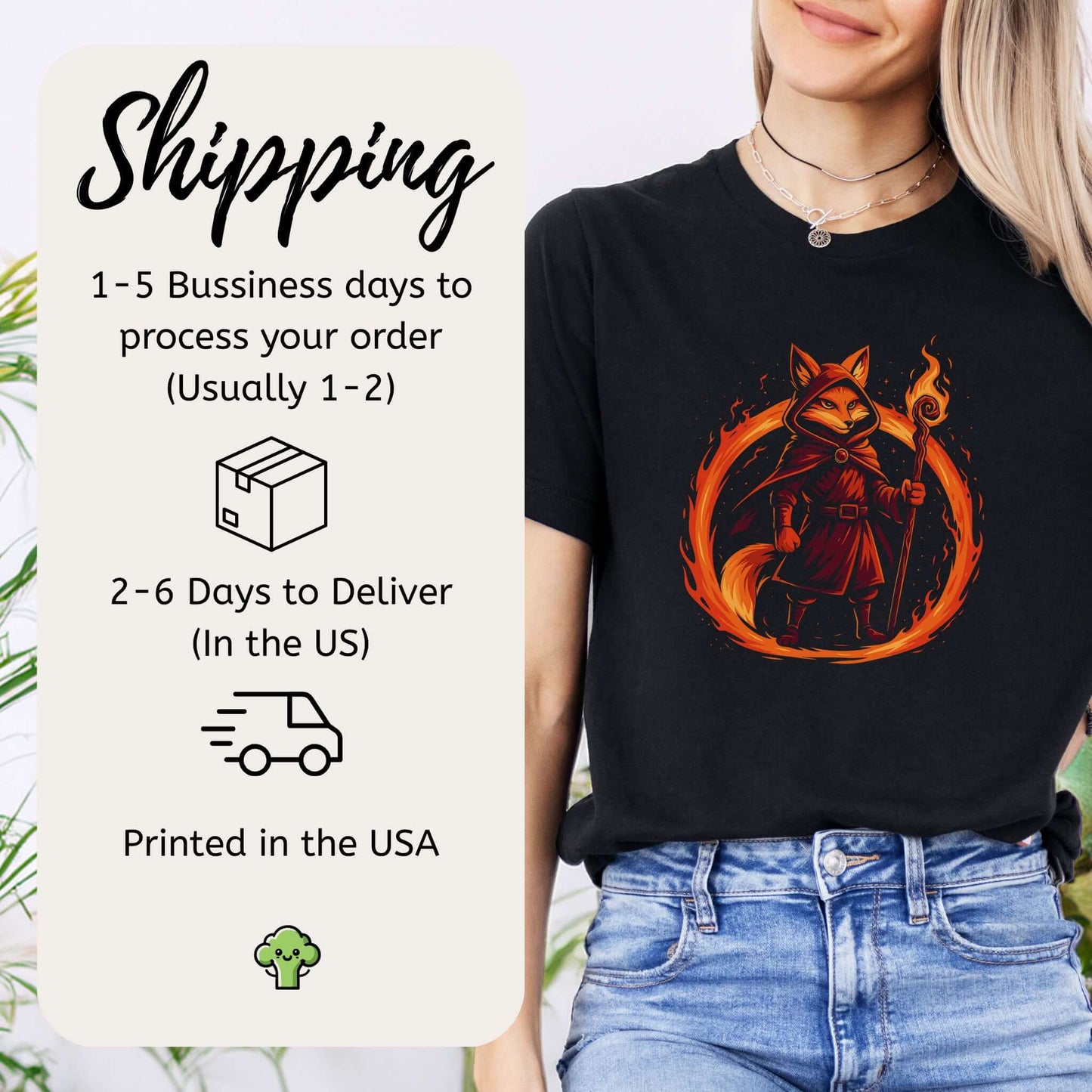 Flame Circle Fox Wizard Fantasy T-Shirt