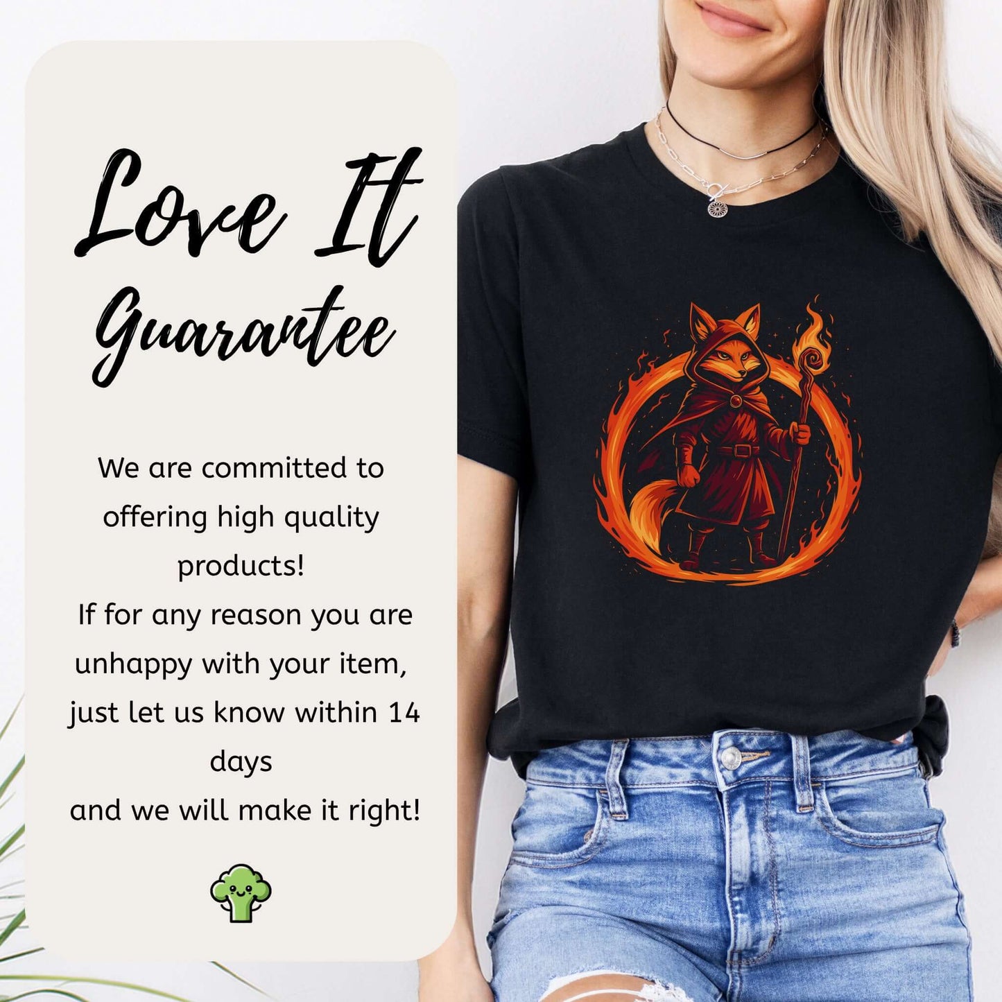 Flame Circle Fox Wizard Fantasy T-Shirt