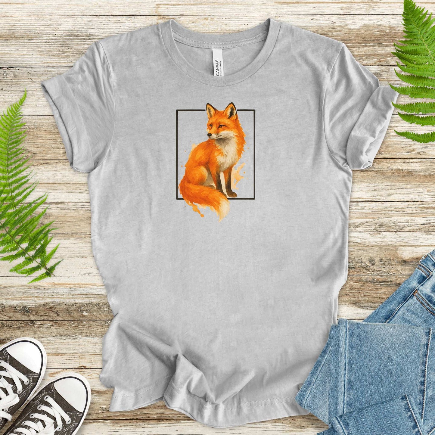 Fox Watercolor Style T-Shirt – Mystical Woodland Spirit