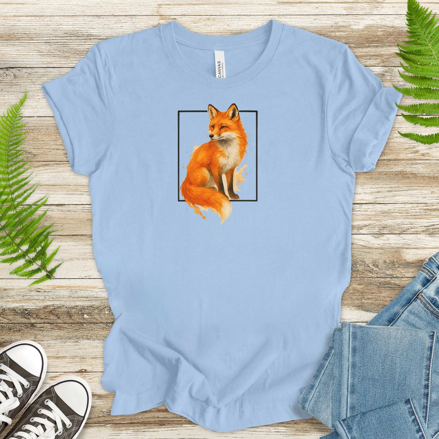 Fox Watercolor Style T-Shirt – Mystical Woodland Spirit
