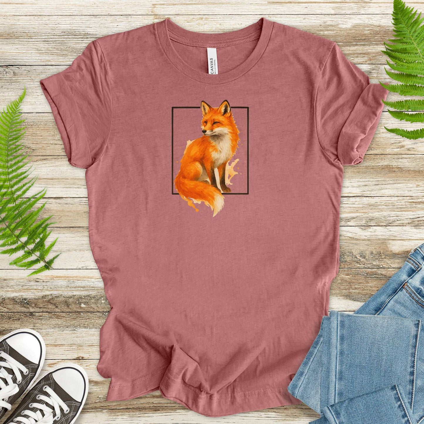 Fox Watercolor Style T-Shirt – Mystical Woodland Spirit