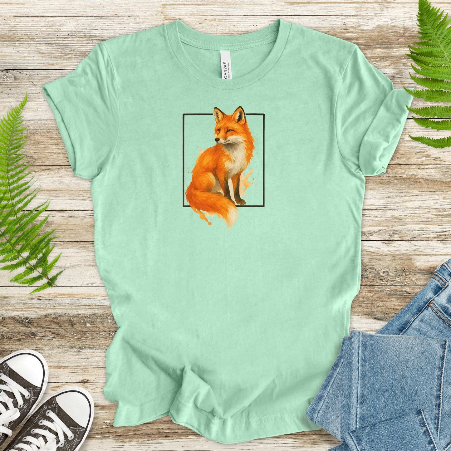 Fox Watercolor Style T-Shirt – Mystical Woodland Spirit