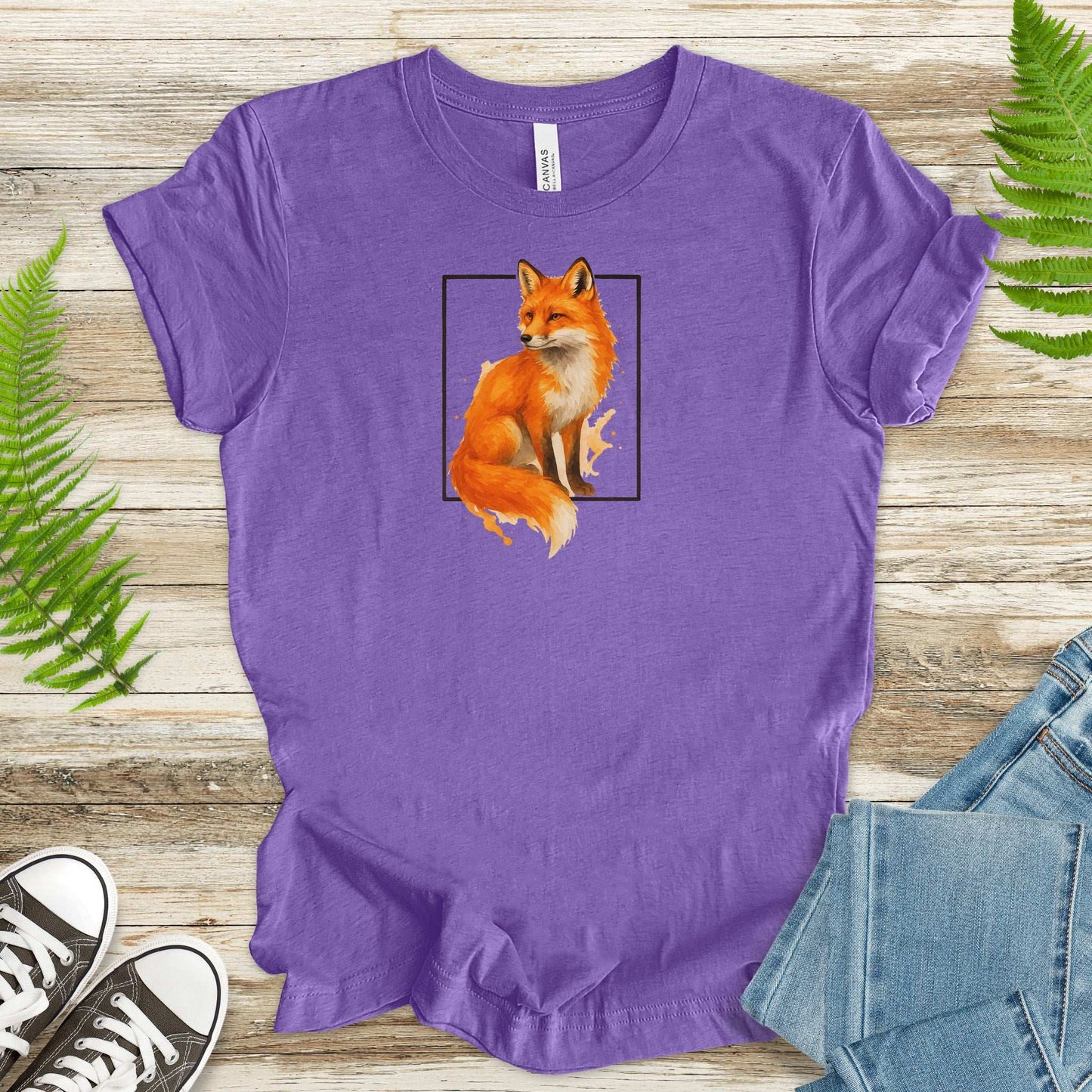 Fox Watercolor Style T-Shirt – Mystical Woodland Spirit