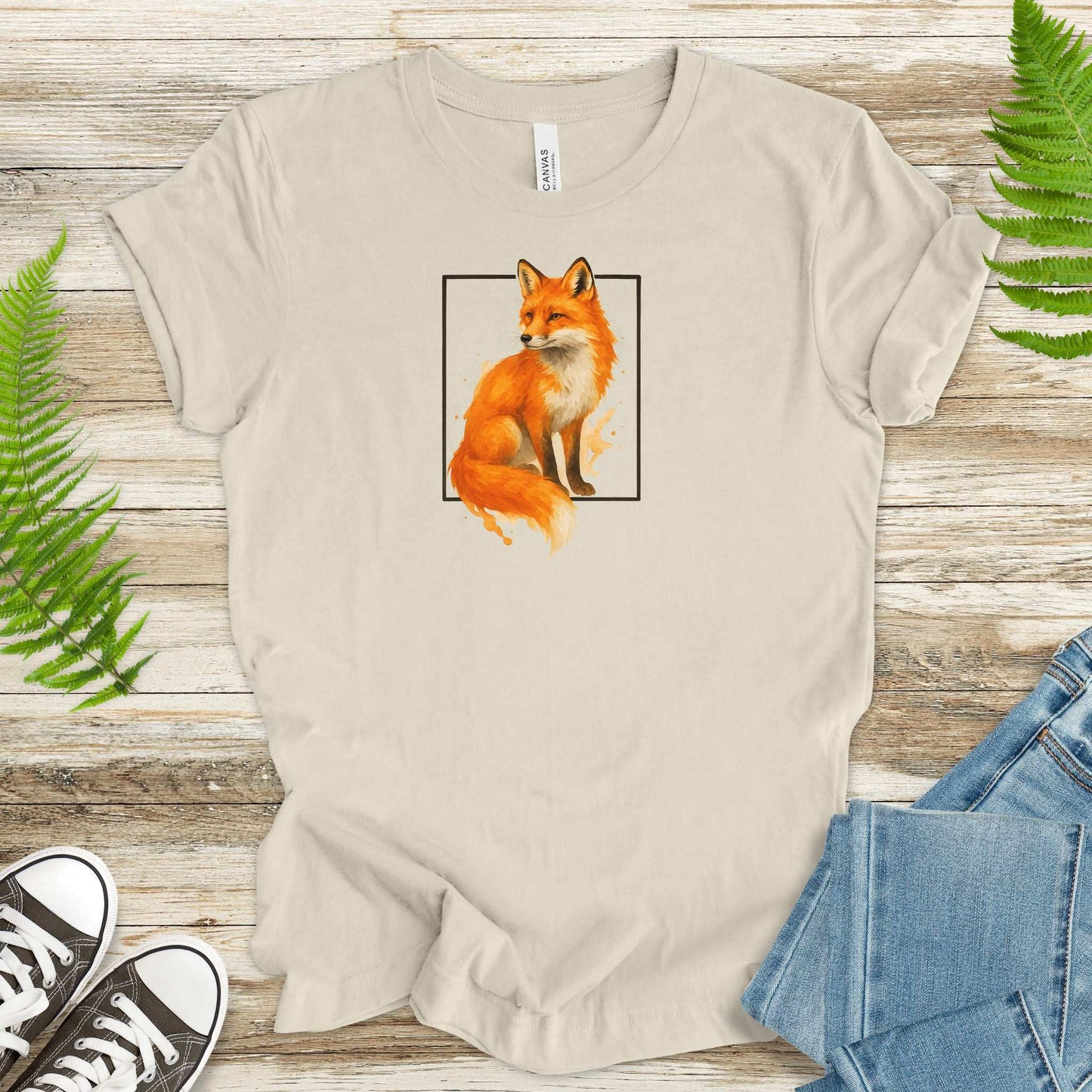 Fox Watercolor Style T-Shirt – Mystical Woodland Spirit