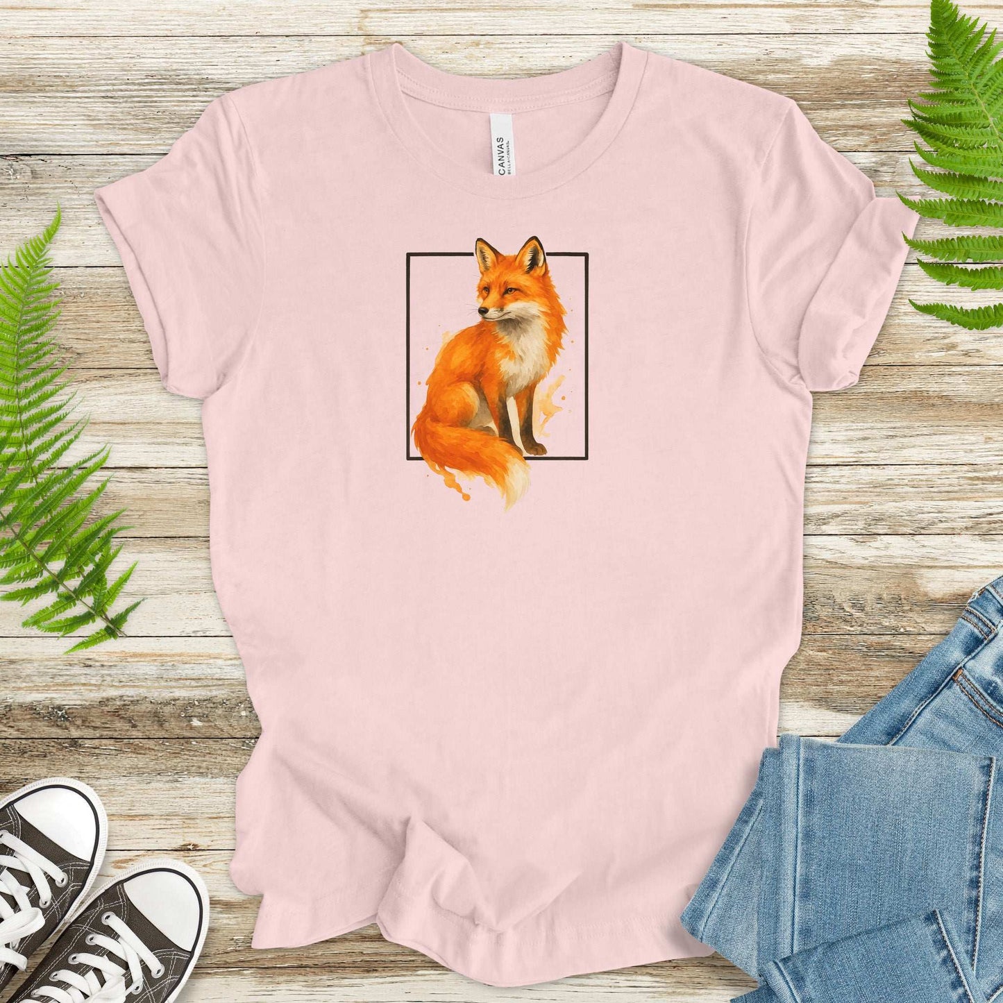 Fox Watercolor Style T-Shirt – Mystical Woodland Spirit
