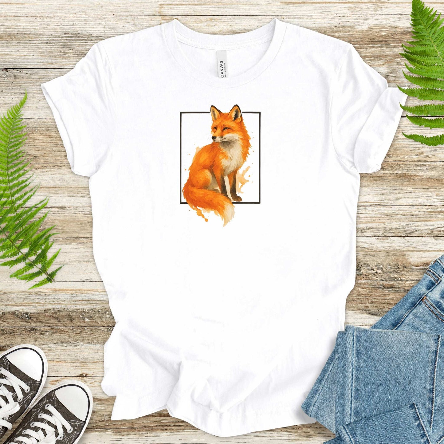 Fox Watercolor Style T-Shirt – Mystical Woodland Spirit