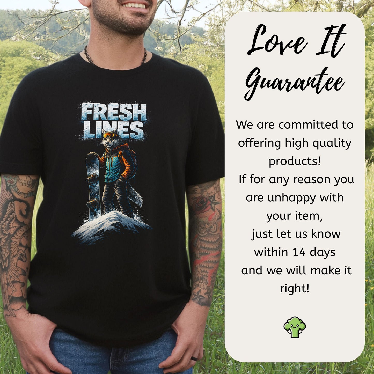 Fresh Lines Retro Snowboarding Wolf Winter Adventure T-Shirt