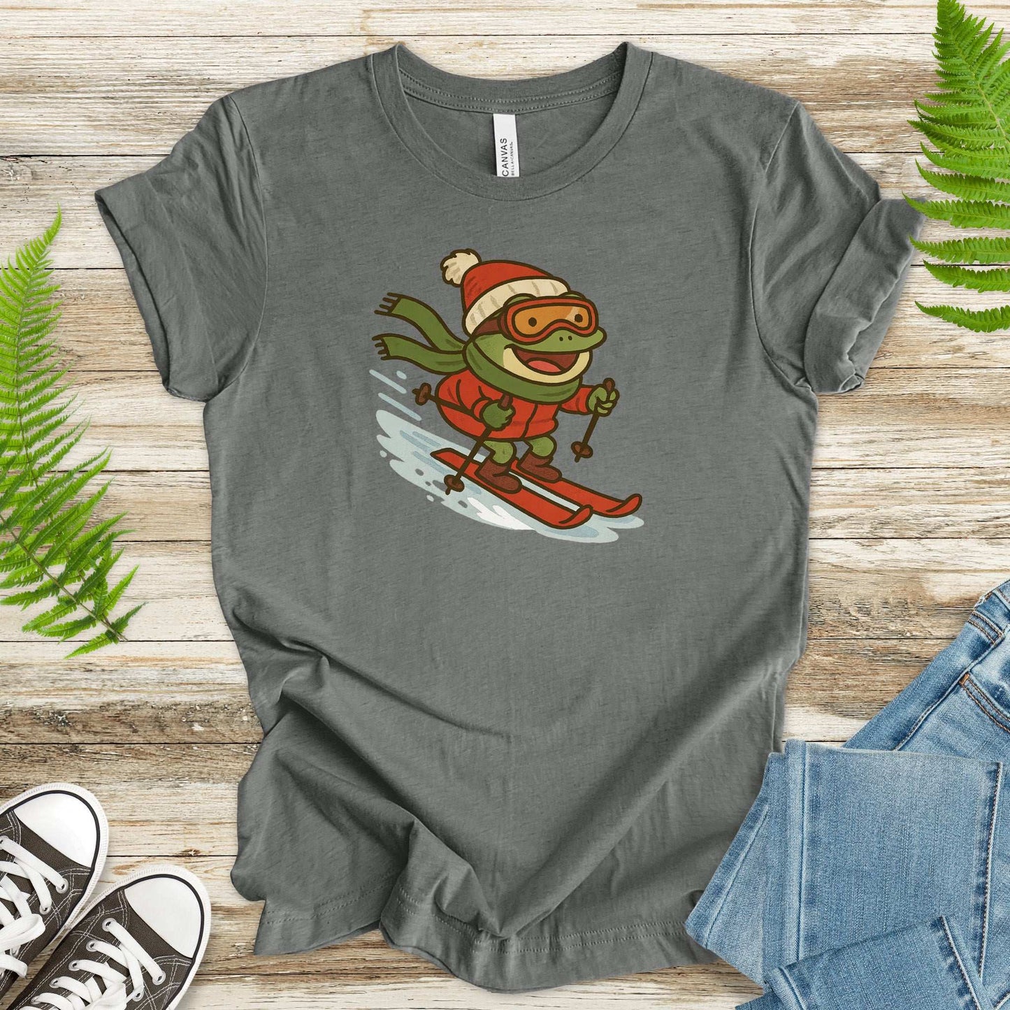 Froggy Ski Fun T-Shirt – Funny Winter Sports Frog Christmas Tee