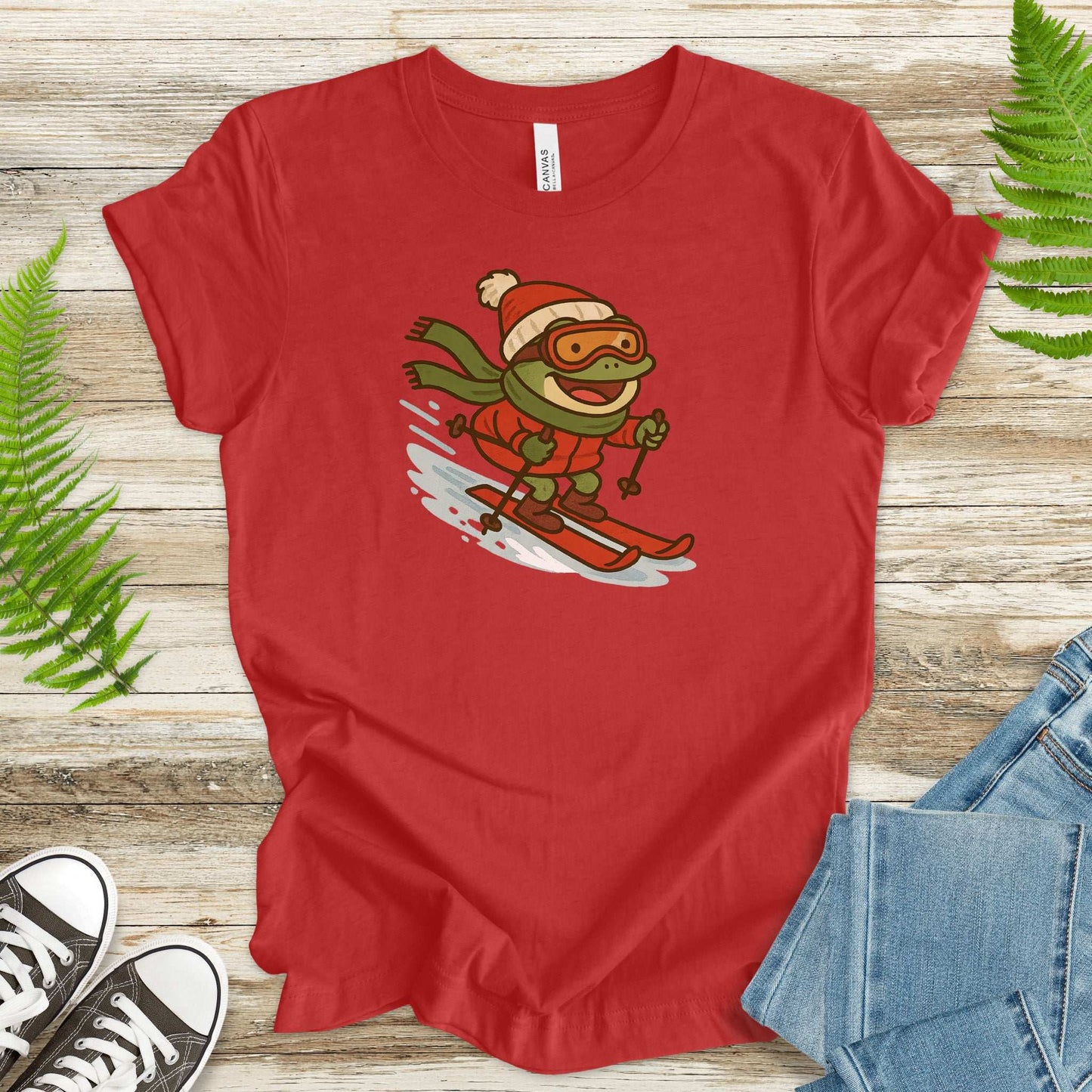 Froggy Ski Fun T-Shirt – Funny Winter Sports Frog Christmas Tee