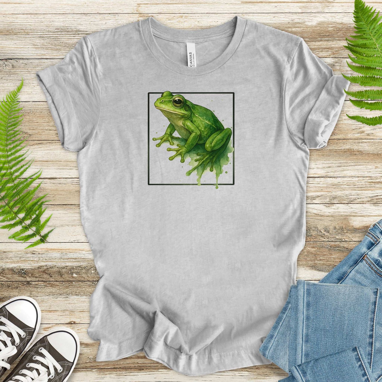 Frog Watercolor Style T-Shirt – Vibrant Green Nature Vibes