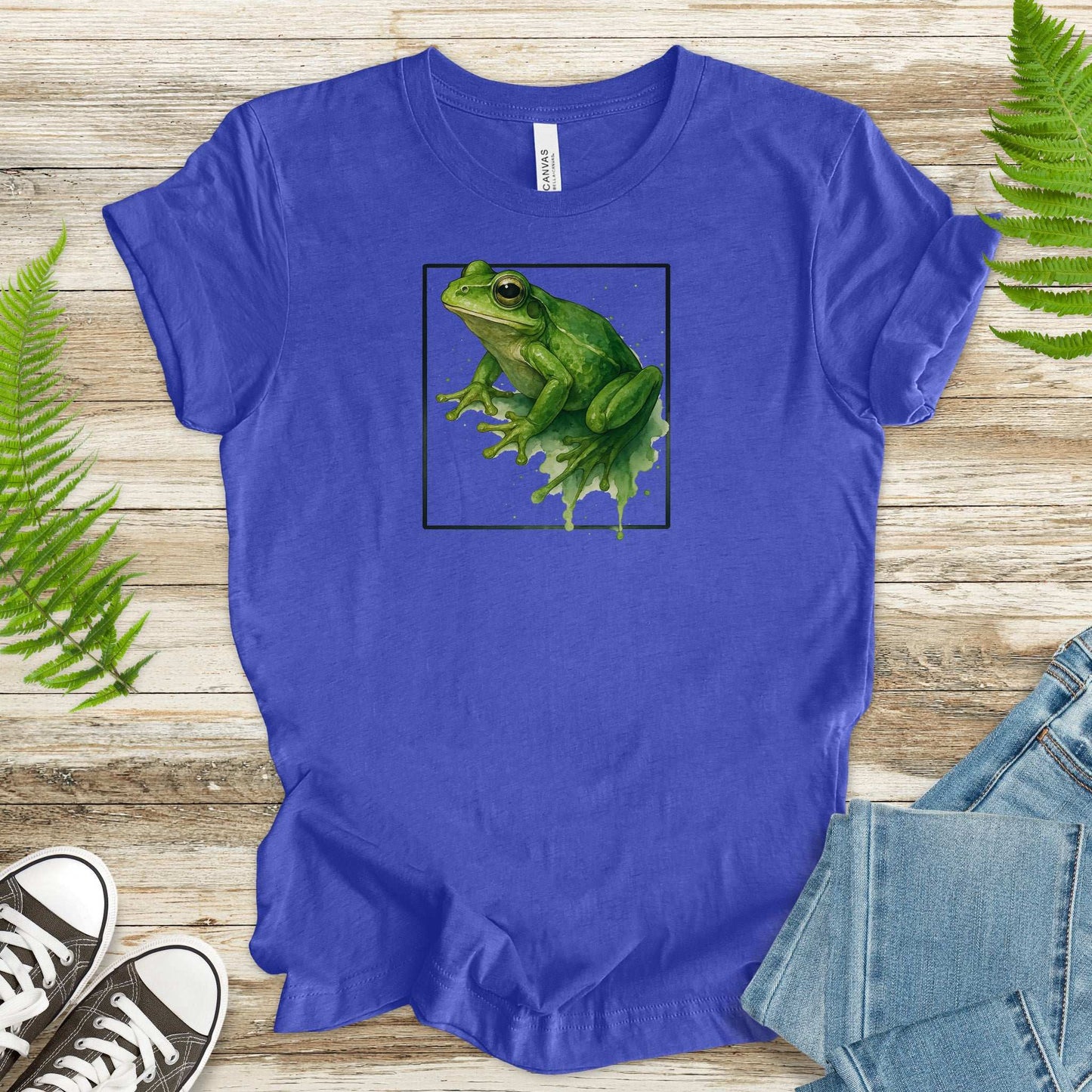 Frog Watercolor Style T-Shirt – Vibrant Green Nature Vibes