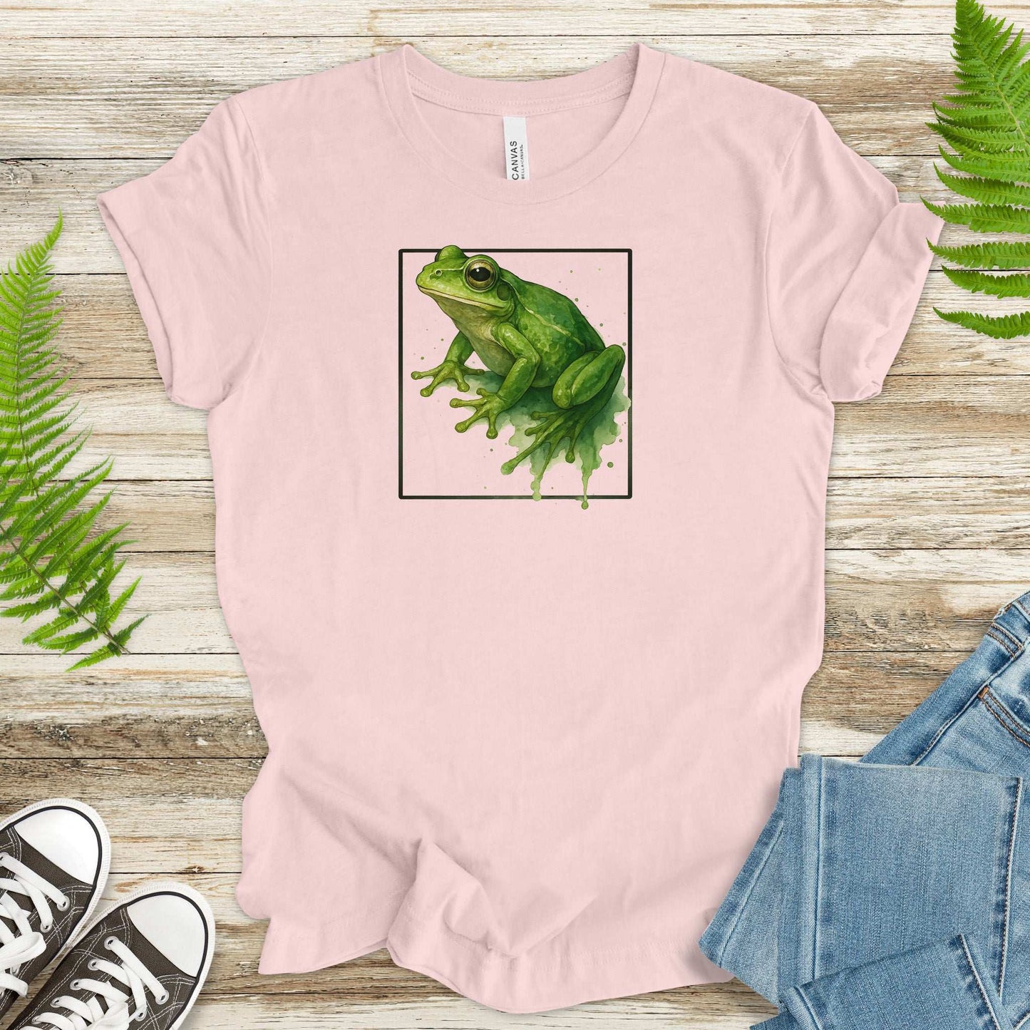 Frog Watercolor Style T-Shirt – Vibrant Green Nature Vibes