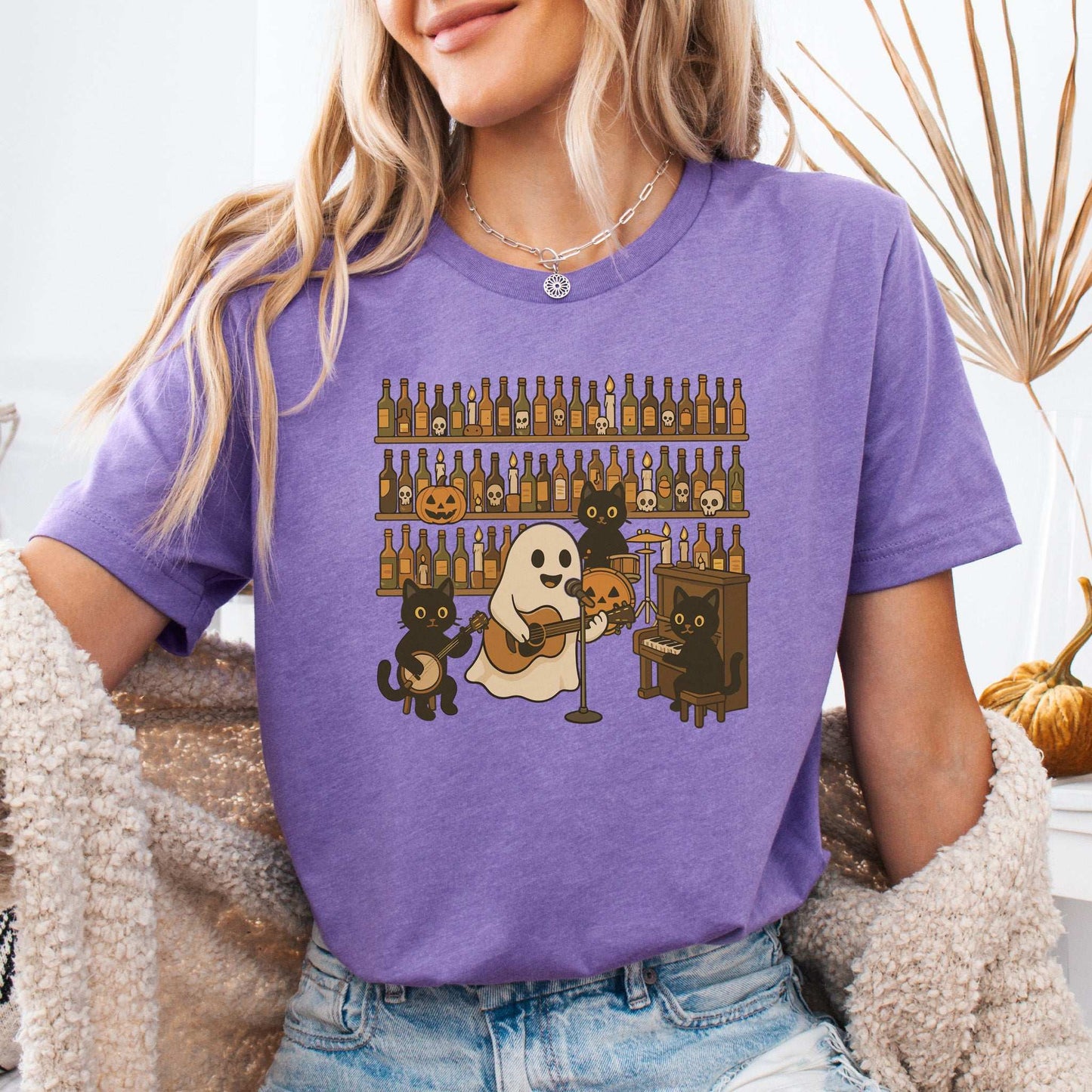 Ghost & Black Cat Band T-Shirt – Spooky Country Bar Concert Tee
