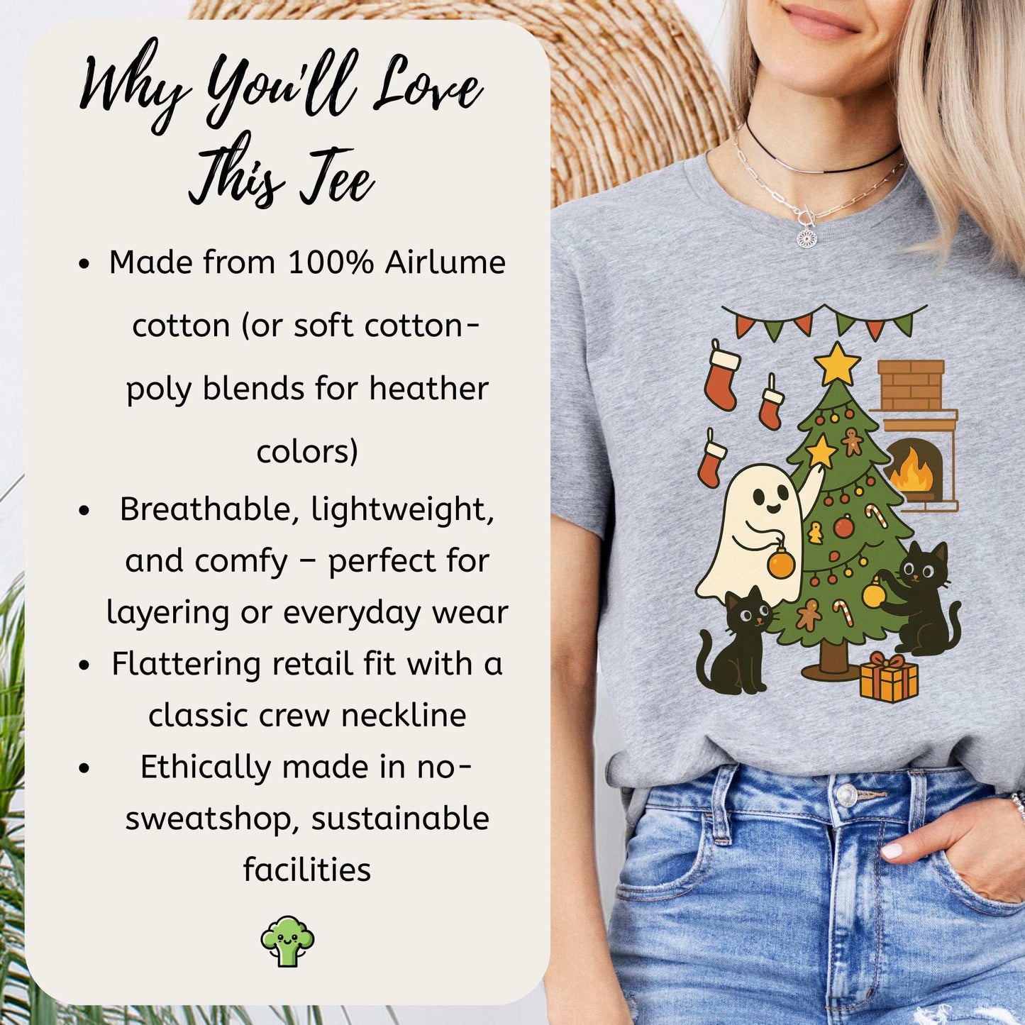 Ghost & Black Cats Christmas T-Shirt – Haunted Holiday Tree Decorating Tee
