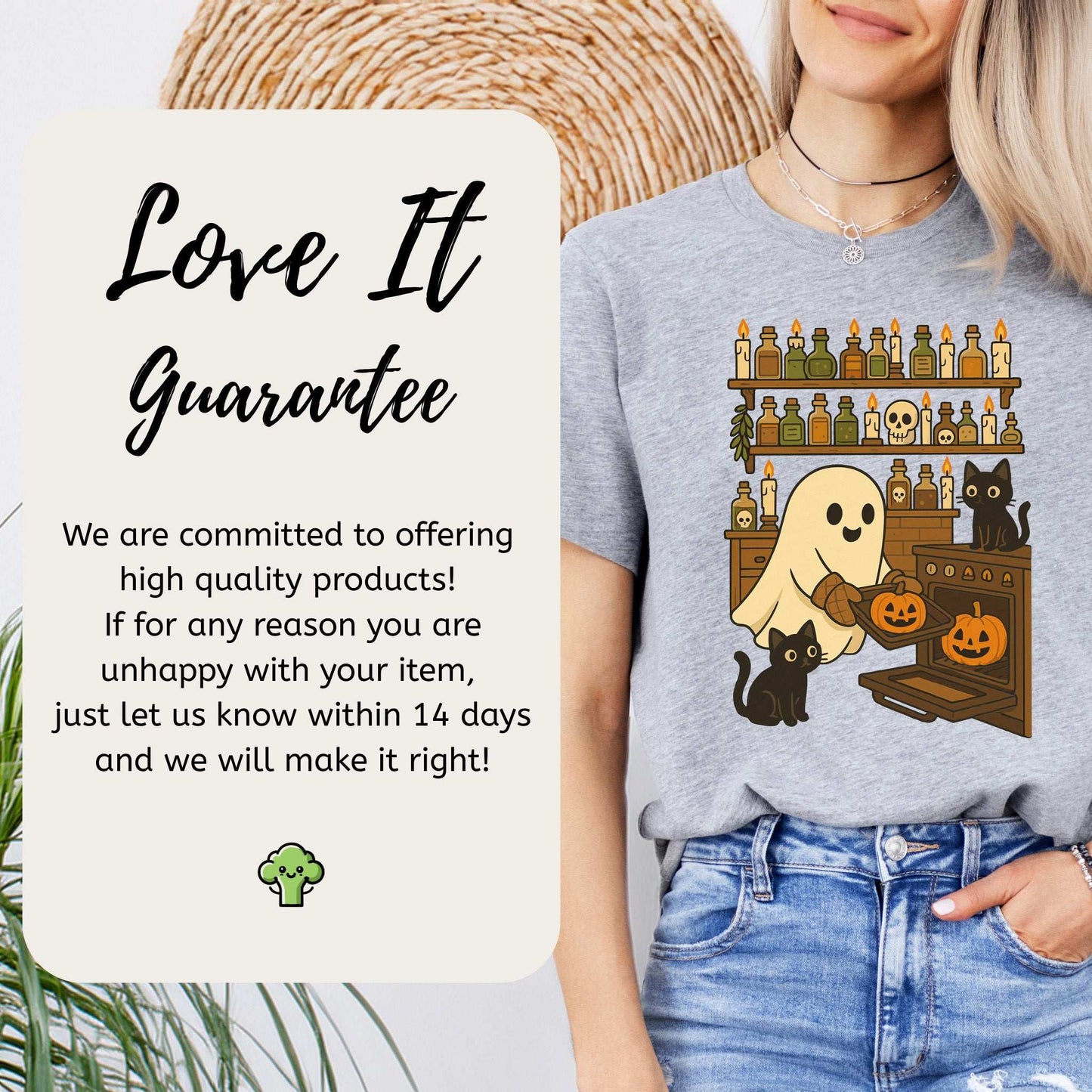 Ghostly Baking & Black Cats T-Shirt – Cozy Halloween Kitchen Vibes Tee