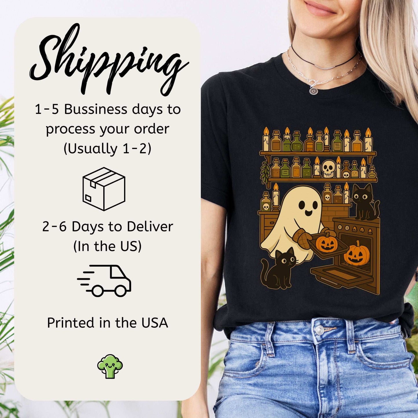 Ghostly Baking & Black Cats T-Shirt – Cozy Halloween Kitchen Vibes Tee