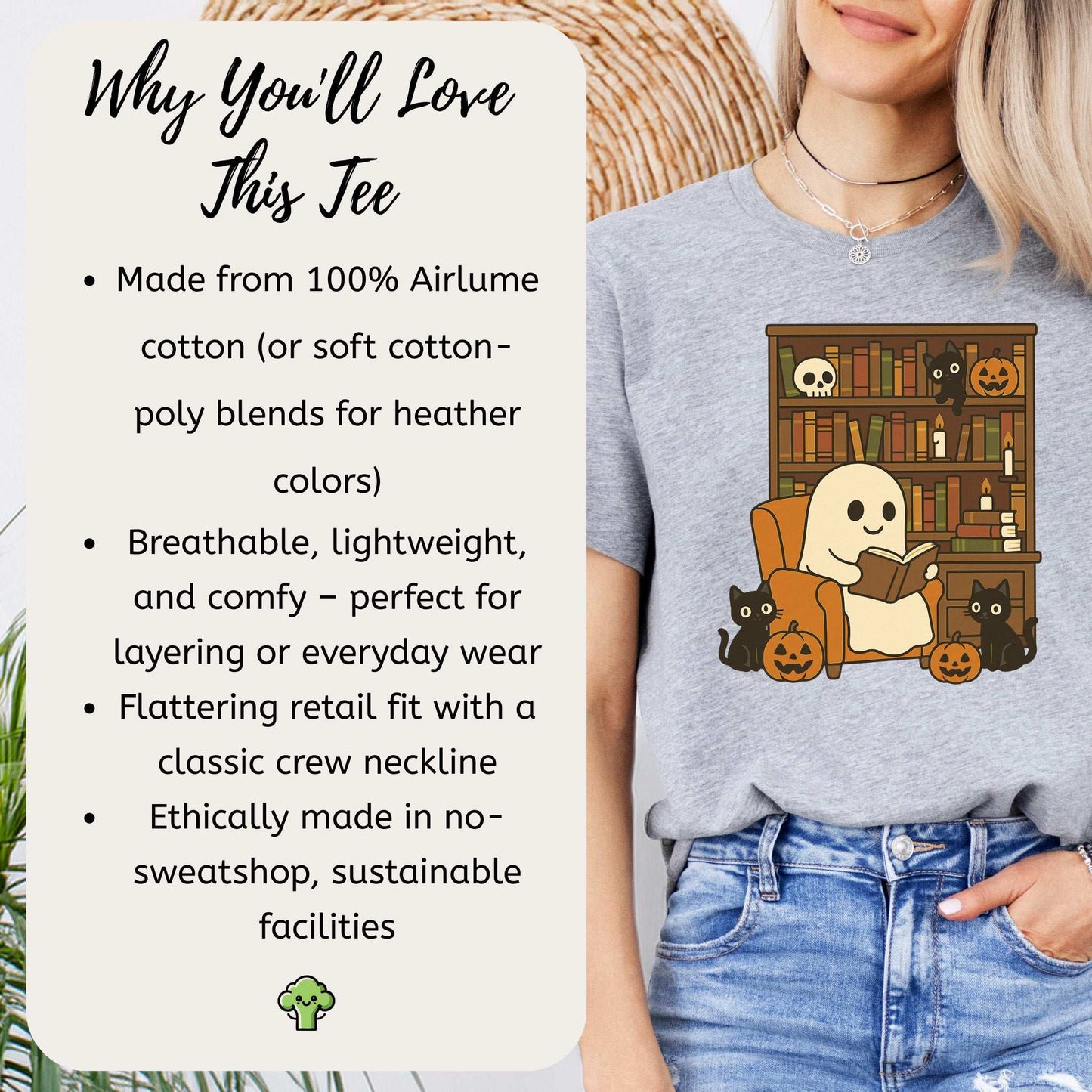 Ghost & Black Cats Reading T-Shirt – Cozy Halloween Library Vibes Tee