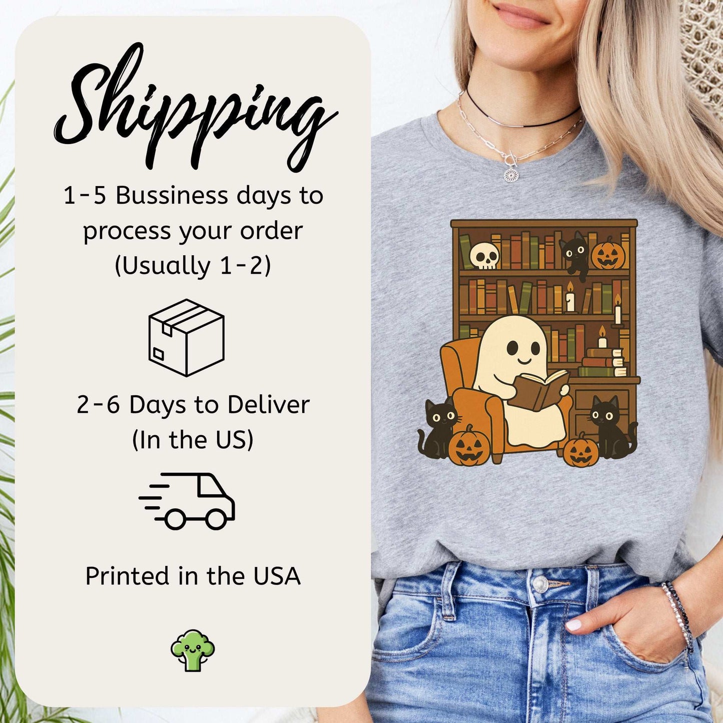 Ghost & Black Cats Reading T-Shirt – Cozy Halloween Library Vibes Tee