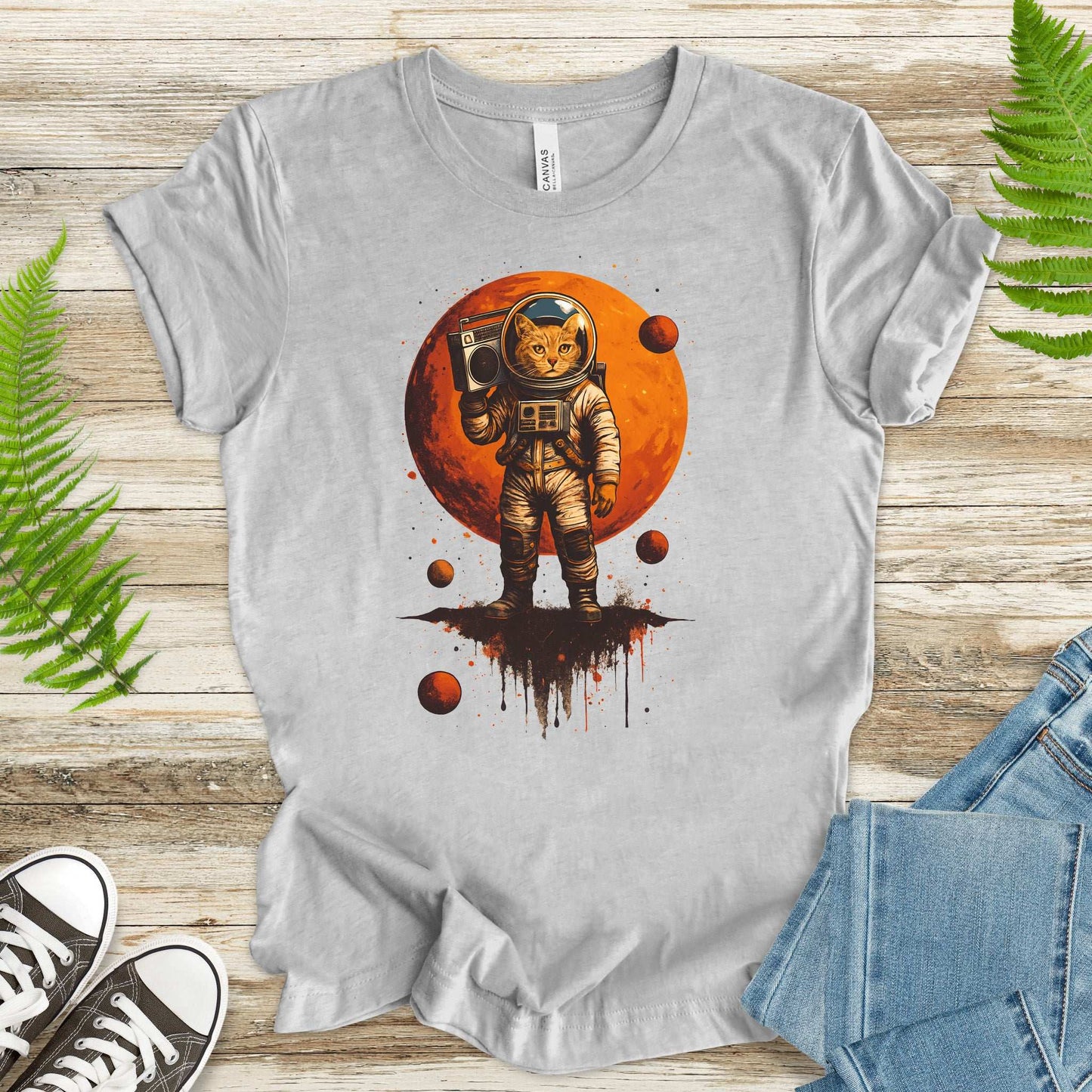 Boombox Cat Astronaut T-Shirt – Retro Space Funk Galaxy Tee
