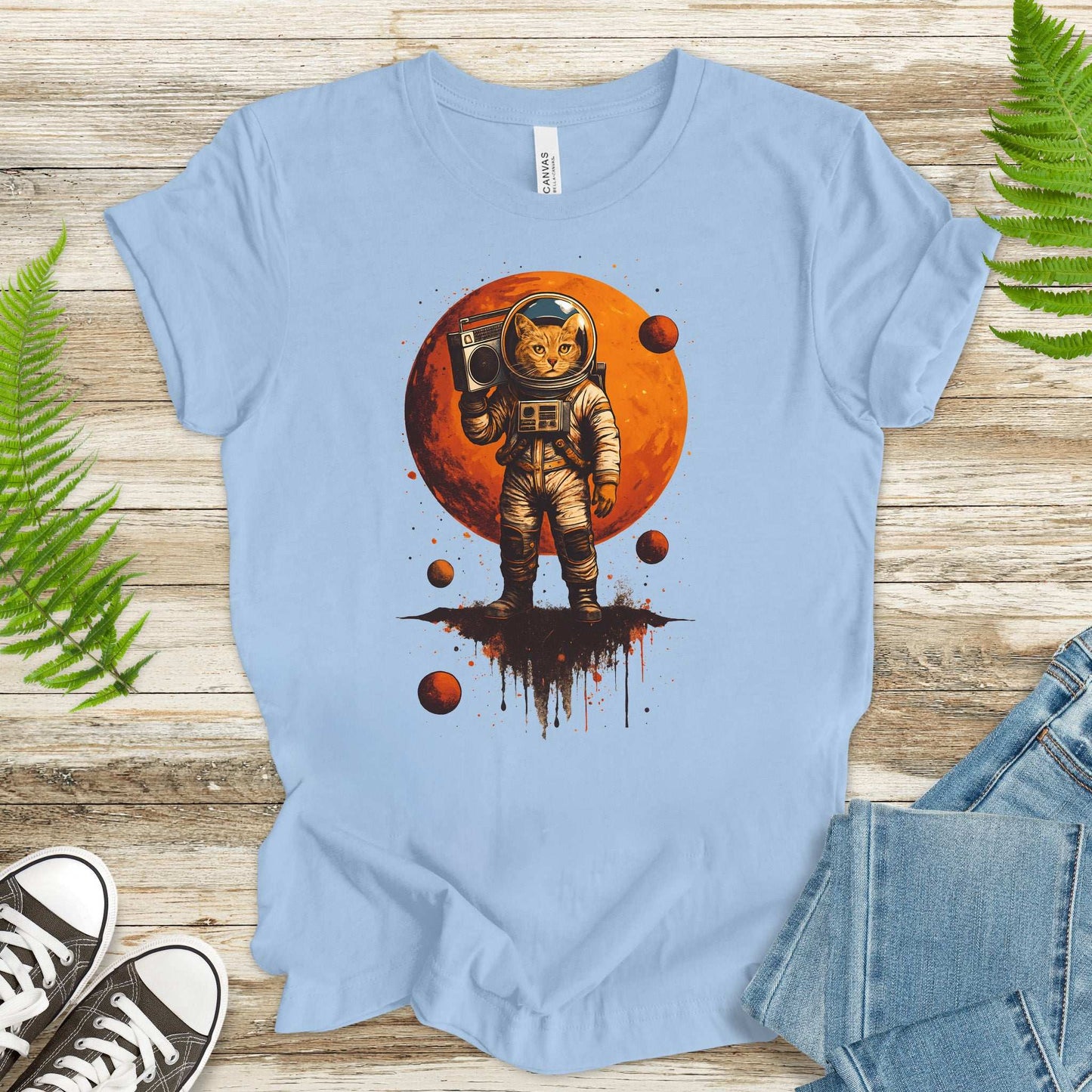Boombox Cat Astronaut T-Shirt – Retro Space Funk Galaxy Tee