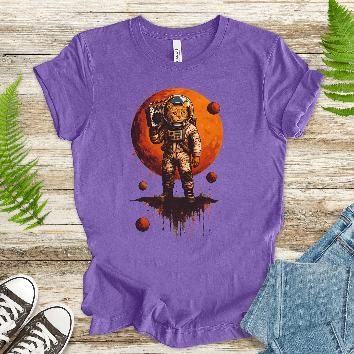 Boombox Cat Astronaut T-Shirt – Retro Space Funk Galaxy Tee