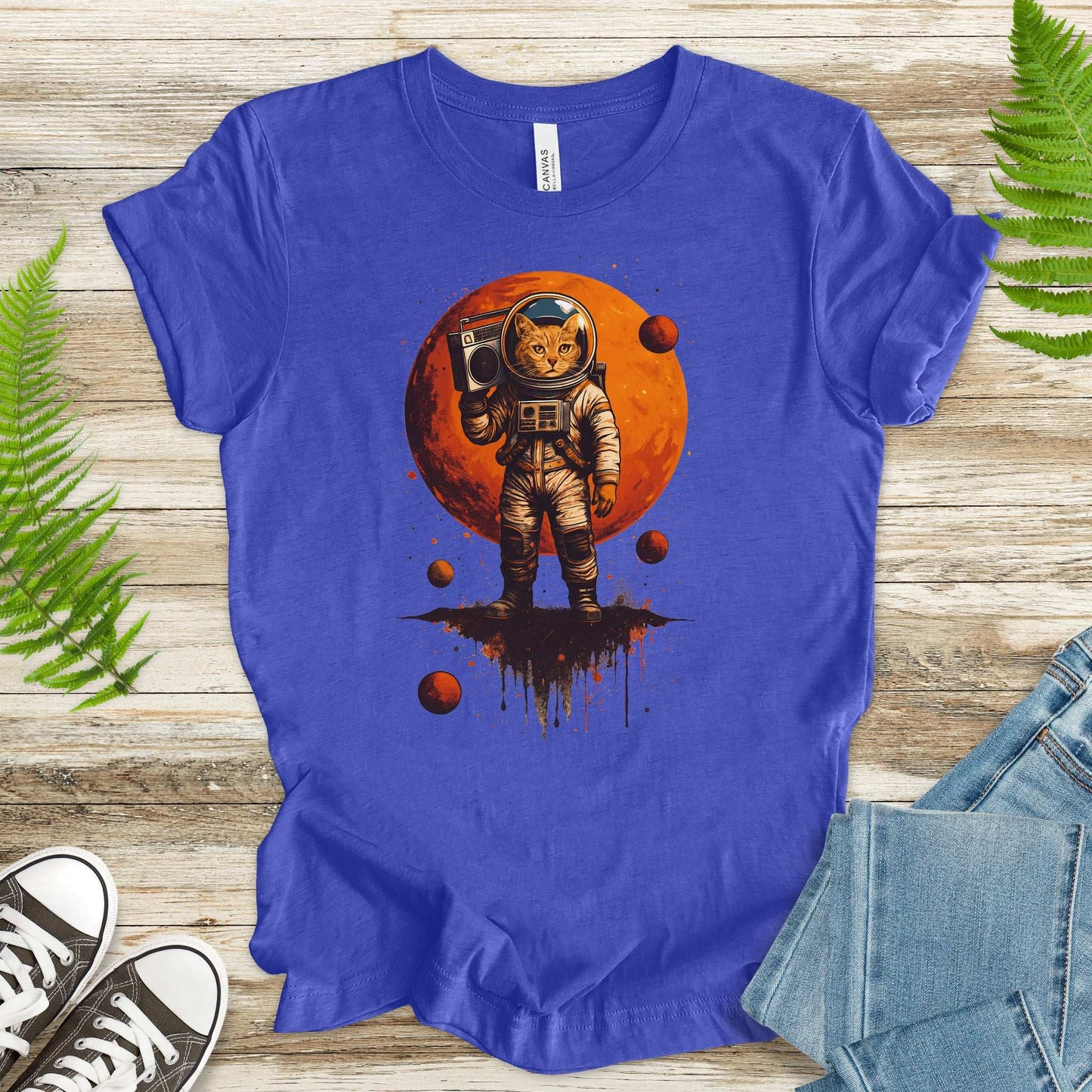 Boombox Cat Astronaut T-Shirt – Retro Space Funk Galaxy Tee