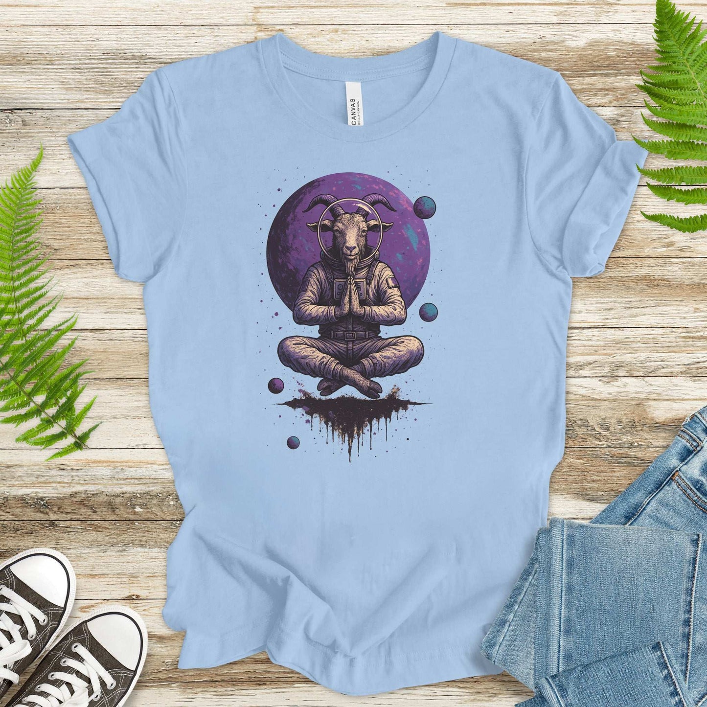 Meditating Goat Astronaut T-Shirt – Zen Cosmic Farm Animal Tee