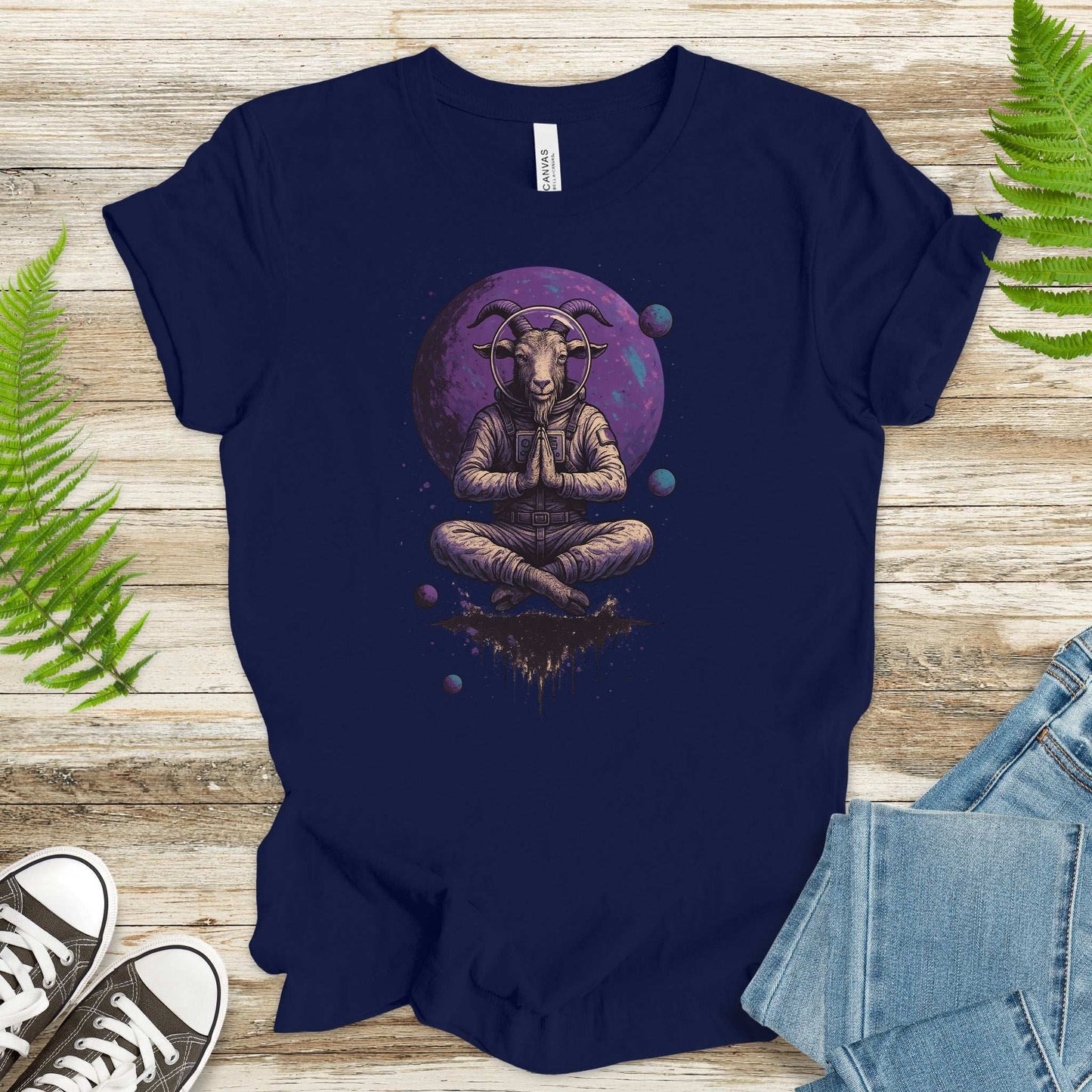 Meditating Goat Astronaut T-Shirt – Zen Cosmic Farm Animal Tee