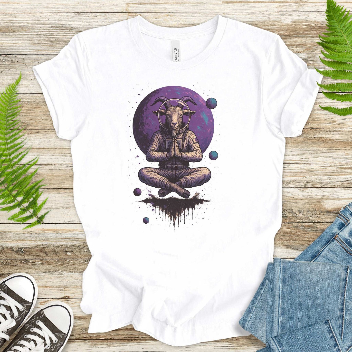 Meditating Goat Astronaut T-Shirt – Zen Cosmic Farm Animal Tee