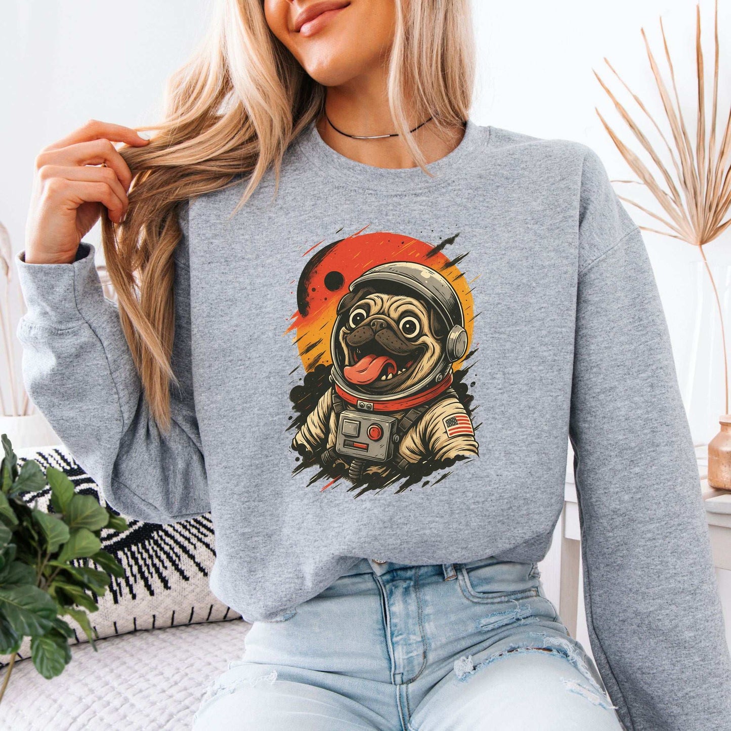 Pugstronaut Space Sweatshirt – Goofy Galactic Pug in Retro Space Suit