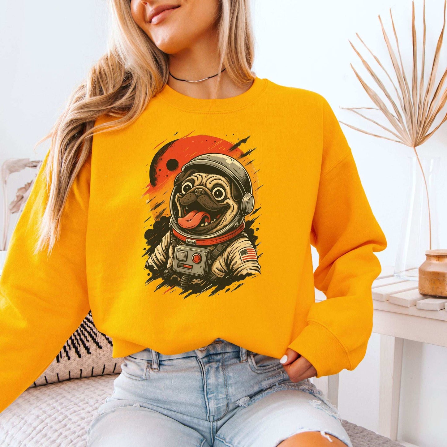 Pugstronaut Space Sweatshirt – Goofy Galactic Pug in Retro Space Suit