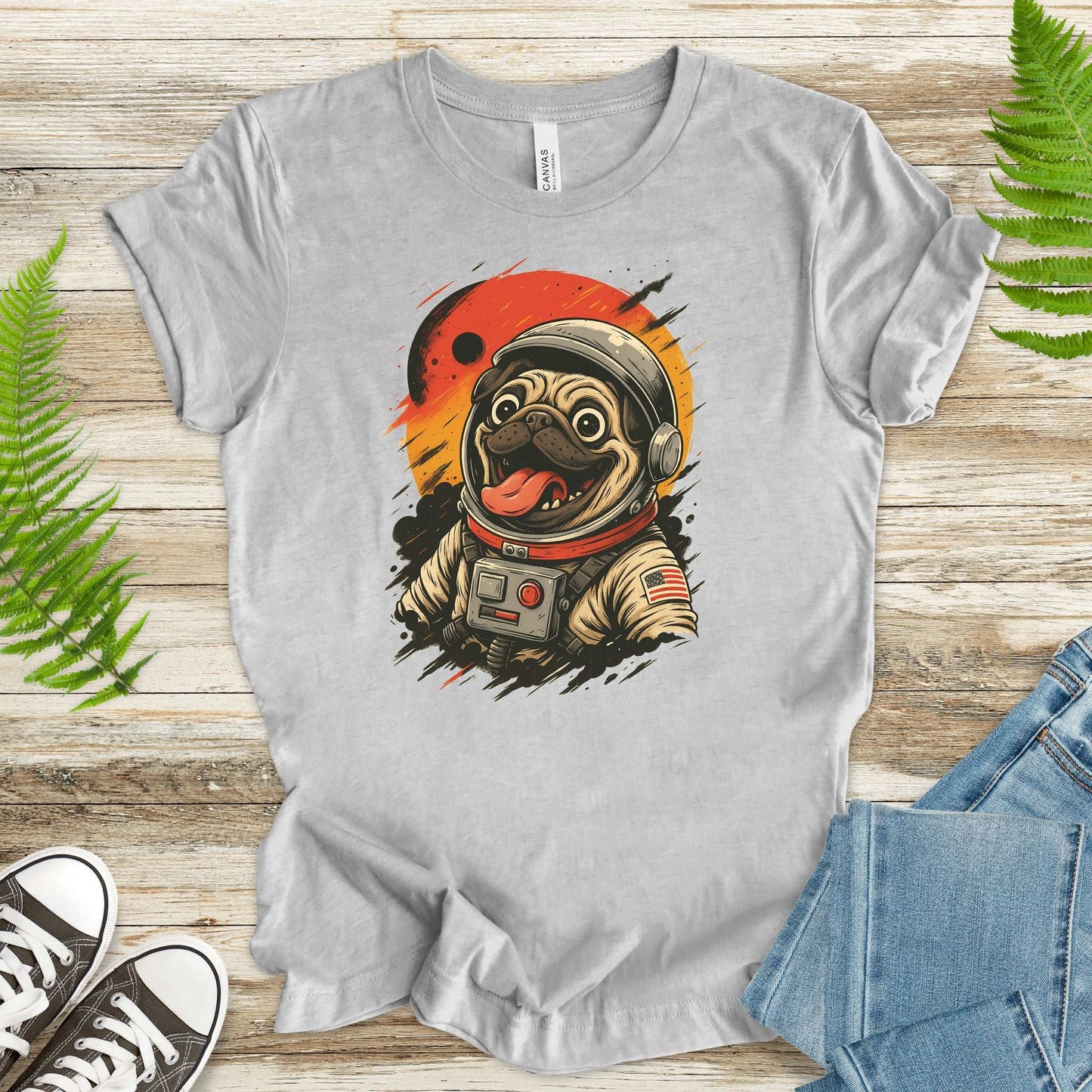 Pugstronaut Space T-Shirt – Funny Goofy Pug in Galaxy Suit Tee