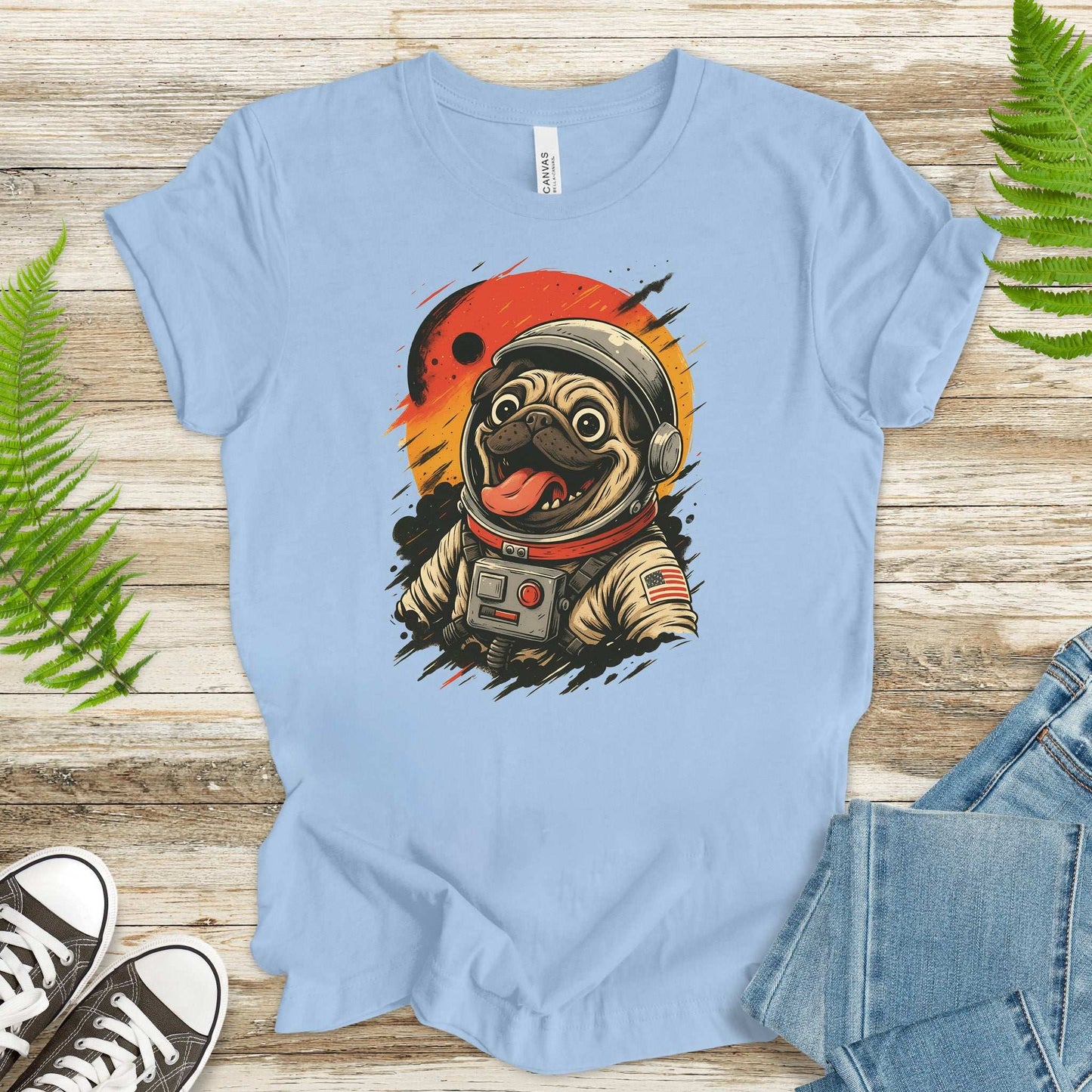 Pugstronaut Space T-Shirt – Funny Goofy Pug in Galaxy Suit Tee