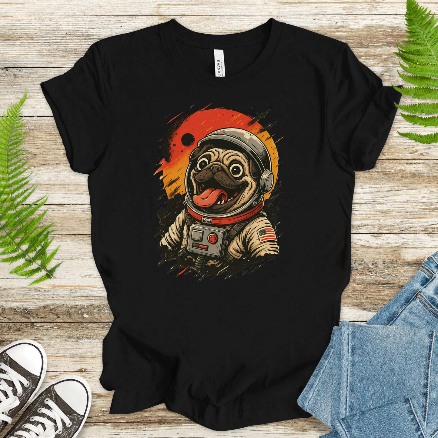 Pugstronaut Space T-Shirt – Funny Goofy Pug in Galaxy Suit Tee