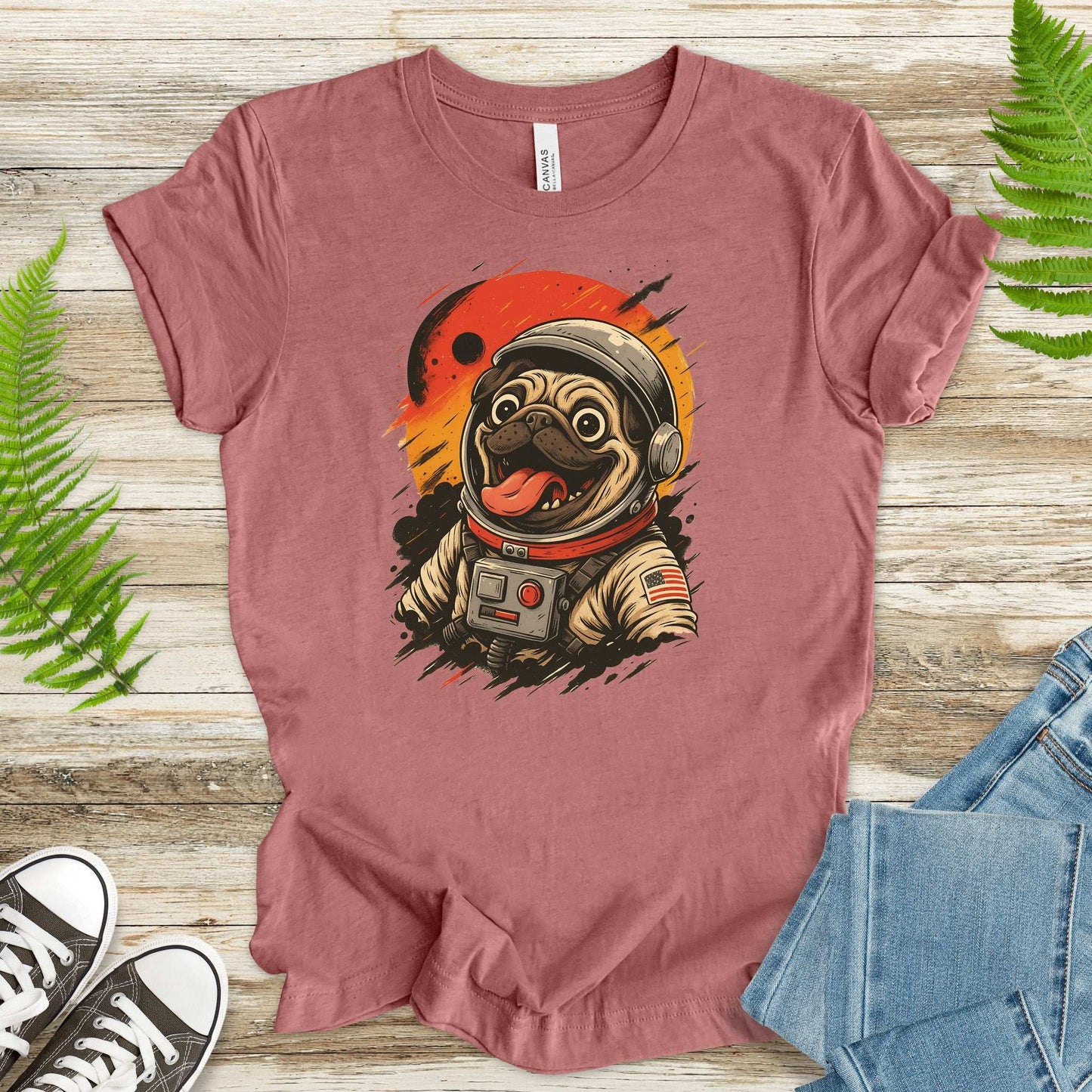 Pugstronaut Space T-Shirt – Funny Goofy Pug in Galaxy Suit Tee