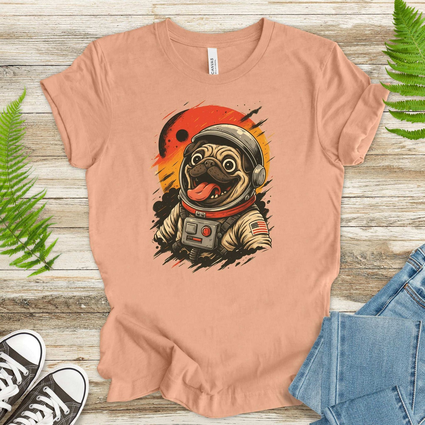 Pugstronaut Space T-Shirt – Funny Goofy Pug in Galaxy Suit Tee