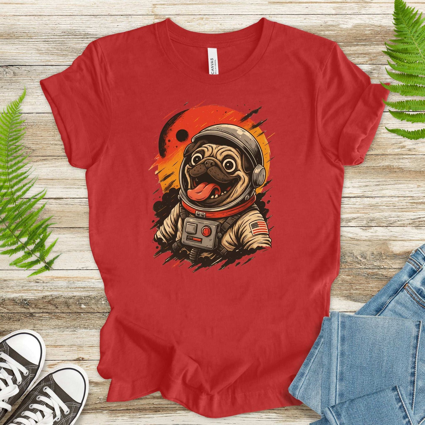 Pugstronaut Space T-Shirt – Funny Goofy Pug in Galaxy Suit Tee
