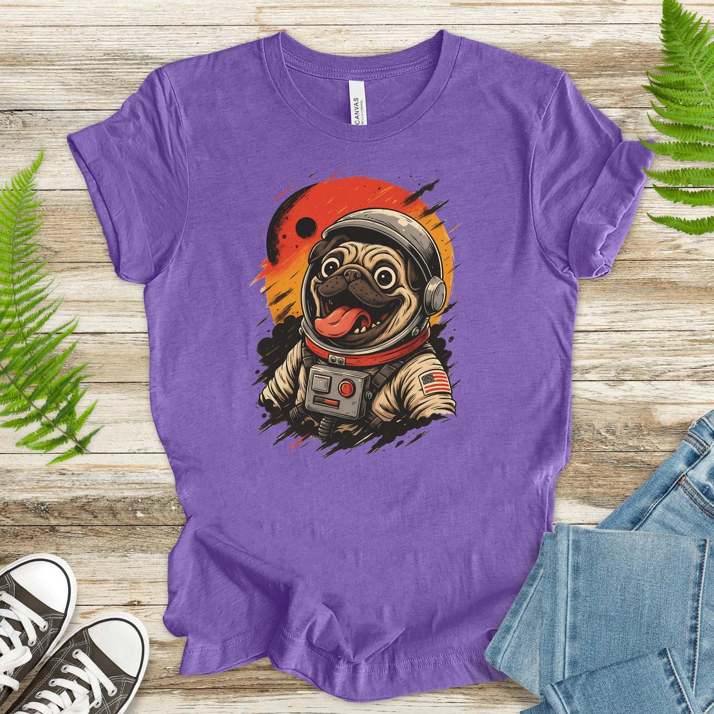 Pugstronaut Space T-Shirt – Funny Goofy Pug in Galaxy Suit Tee